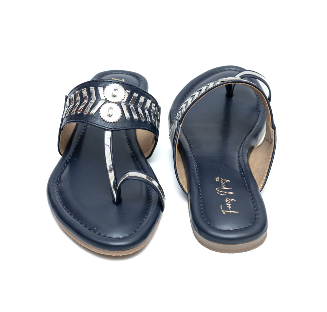 Designer Kolhapuri Flats - Navy Blue