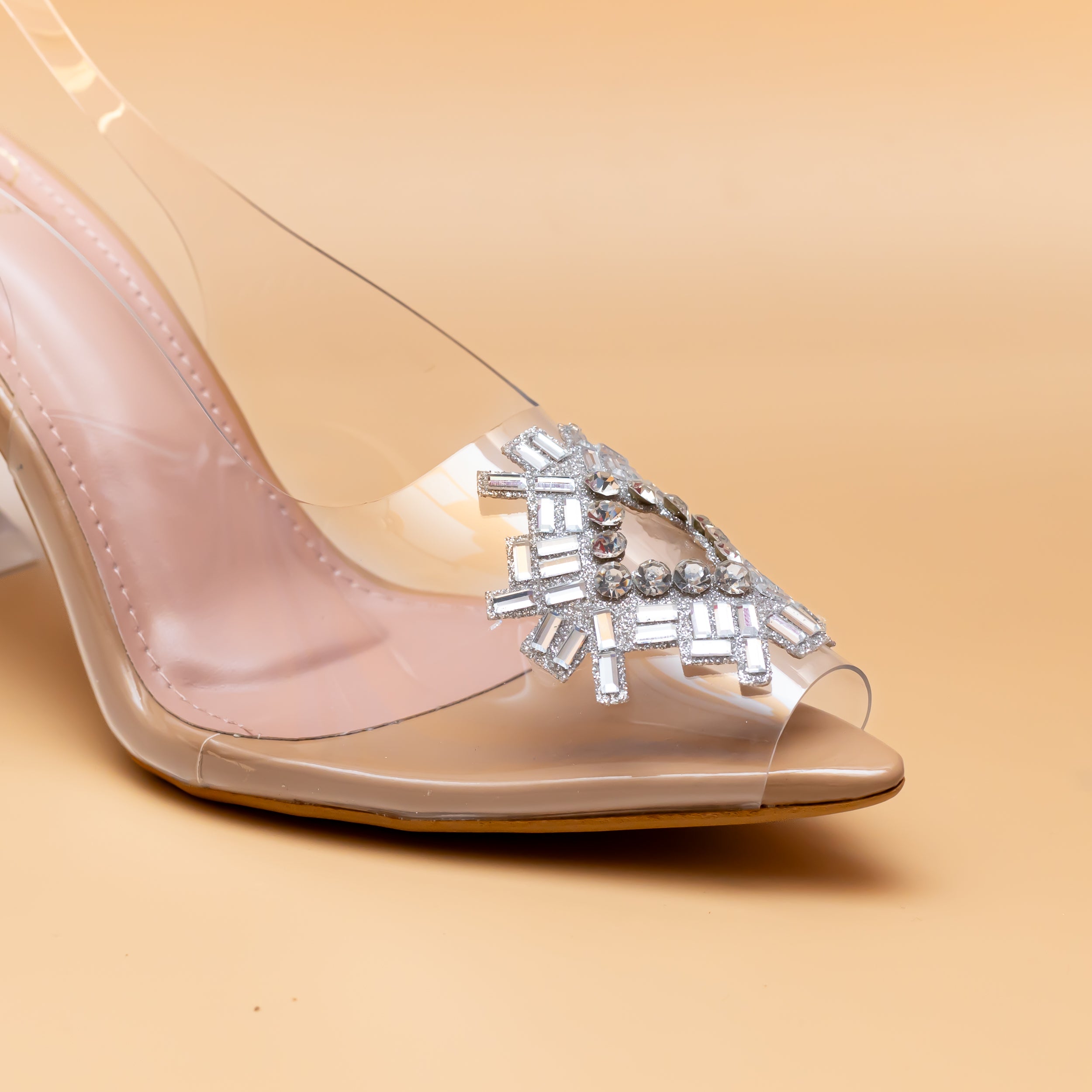 Rhinestone Diamond Broach Heels - Nude