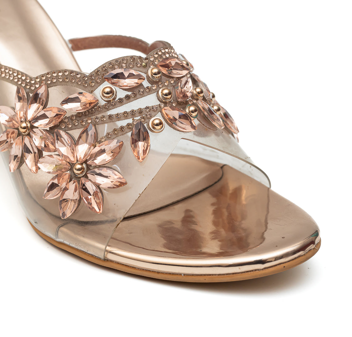 Embellished Embroidered Mules - Rosegold