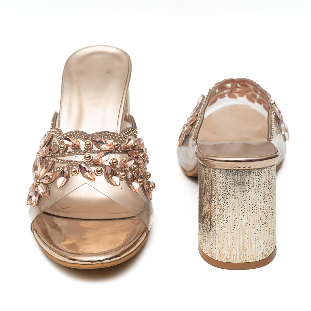 Embellished Embroidered Mules - Rosegold