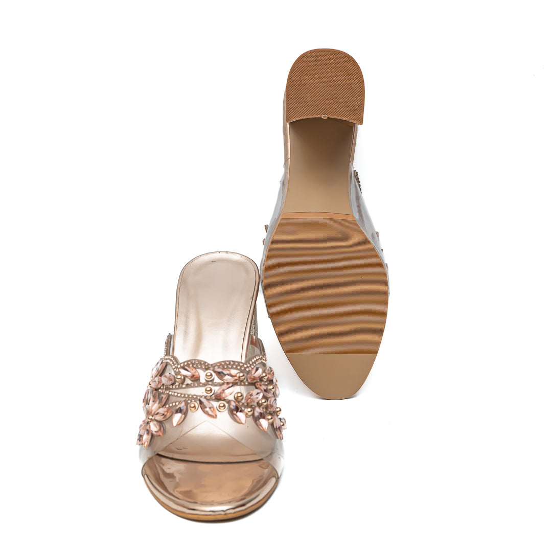 Embellished Embroidered Mules - Rosegold