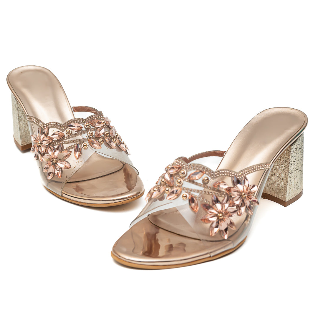 Embellished Embroidered Mules - Rosegold