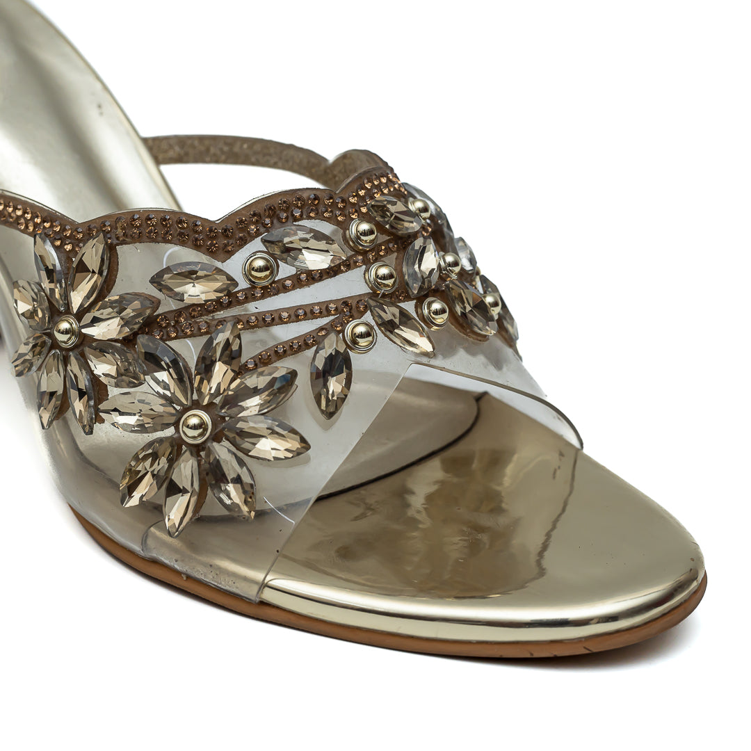 Embellished Embroidered Mules - Golden