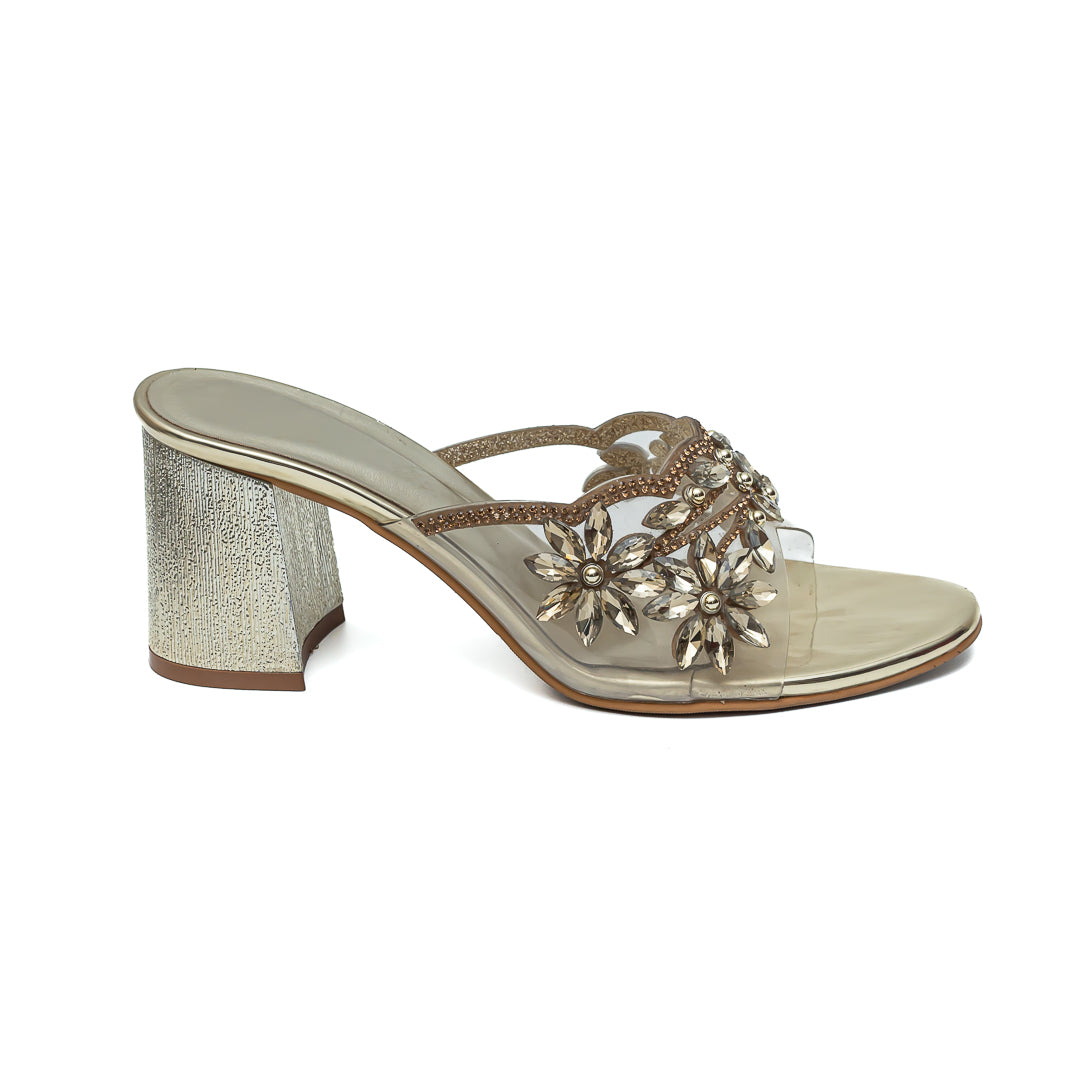 Embellished Embroidered Mules - Golden