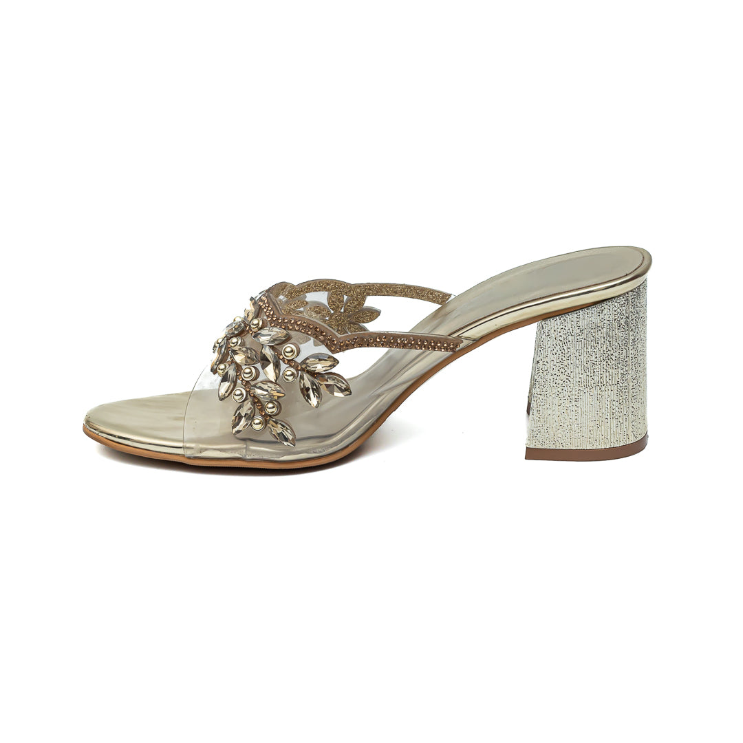 Embellished Embroidered Mules - Golden