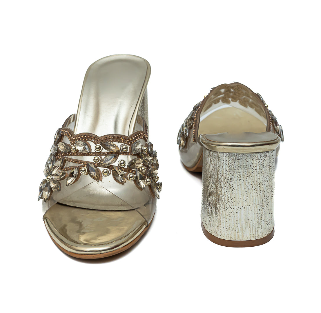 Embellished Embroidered Mules - Golden