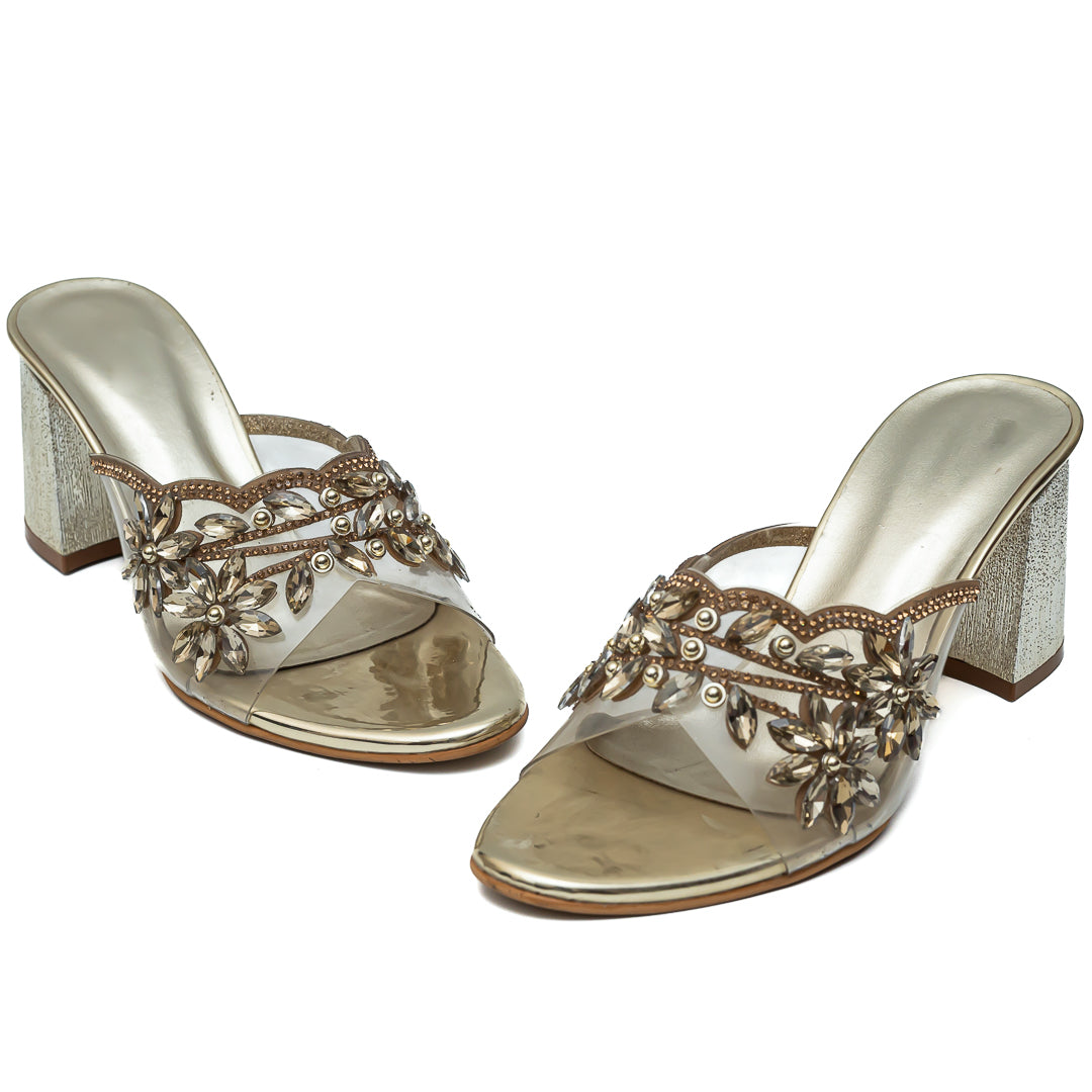 Embellished Embroidered Mules - Golden