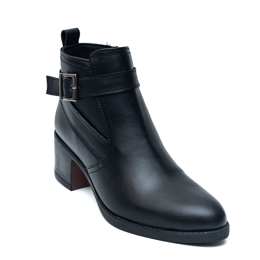 Ankle Length Buckle Boots - Black