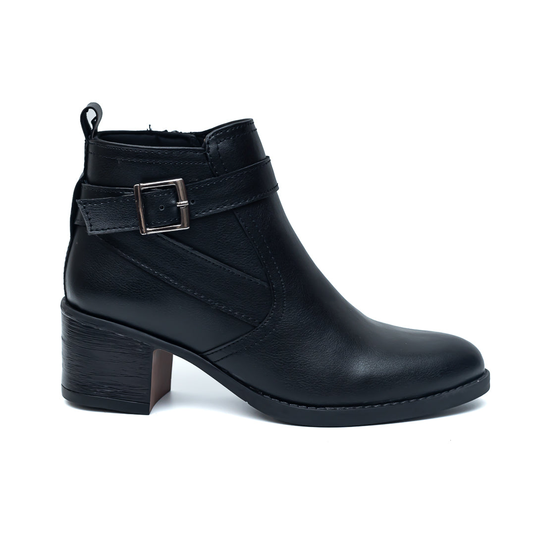 Ankle Length Buckle Boots - Black