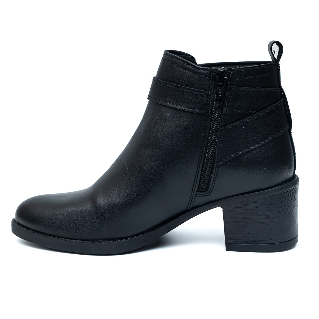 Ankle Length Buckle Boots - Black