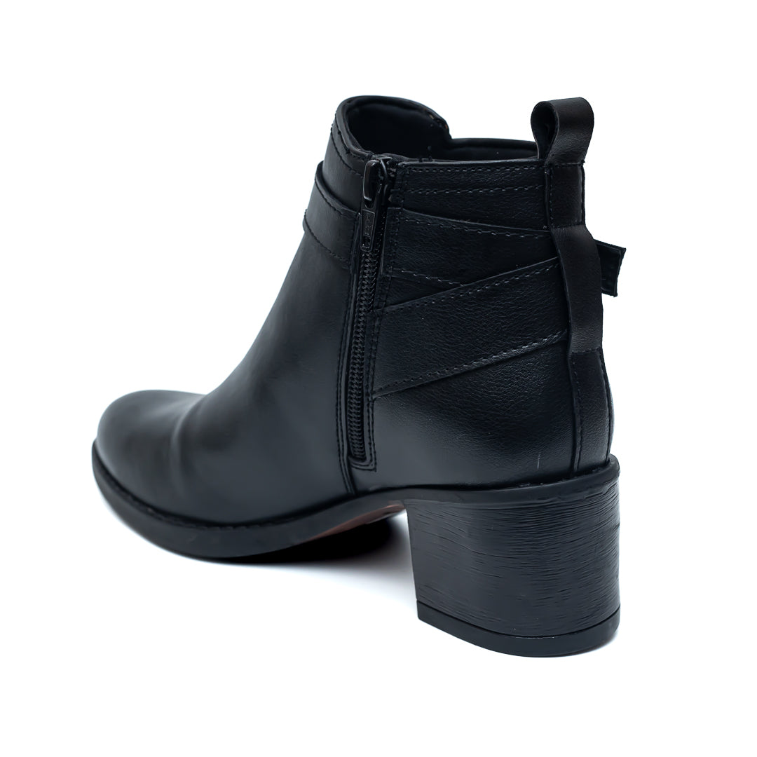 Ankle Length Buckle Boots - Black