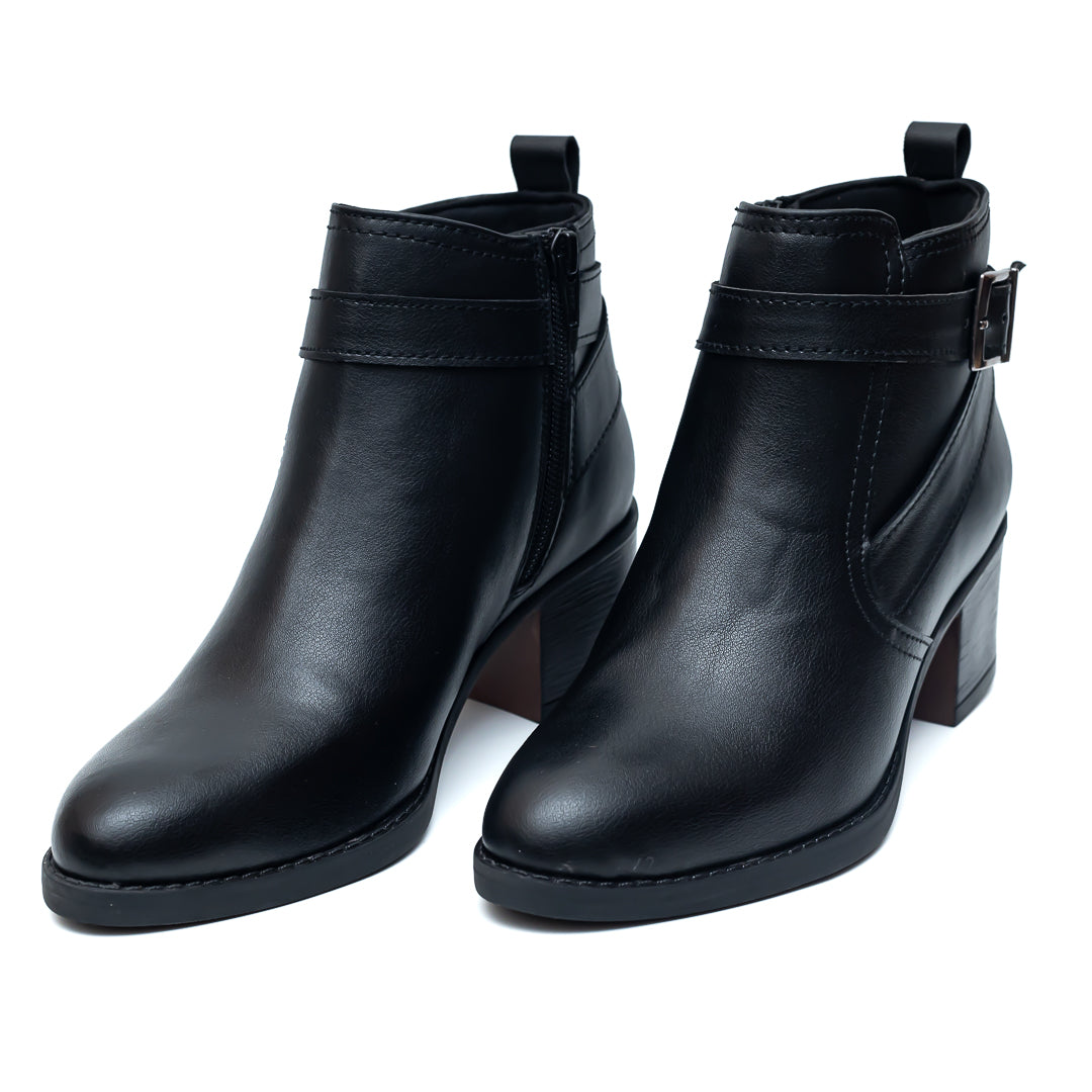 Ankle Length Buckle Boots - Black