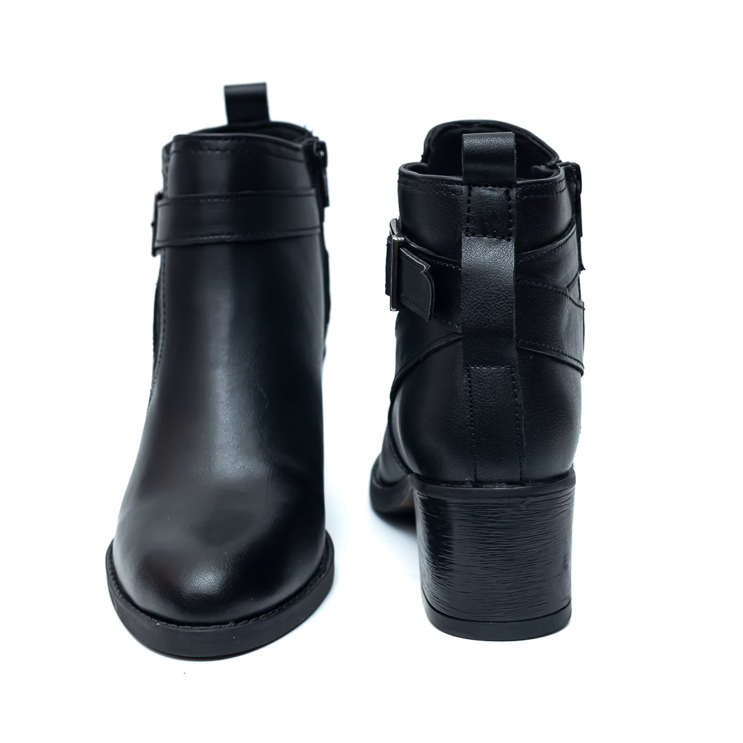 Ankle Length Buckle Boots - Black