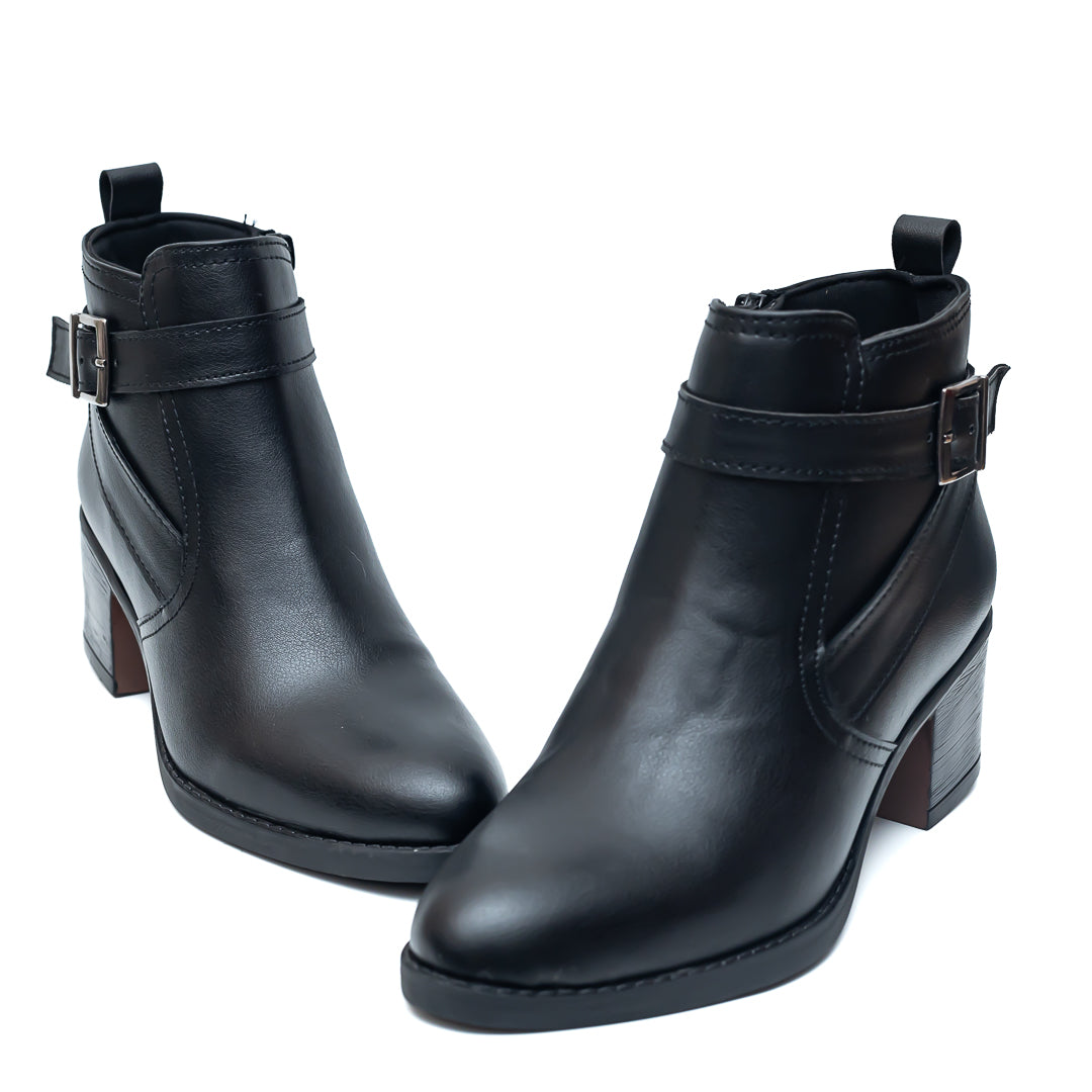 Ankle Length Buckle Boots - Black