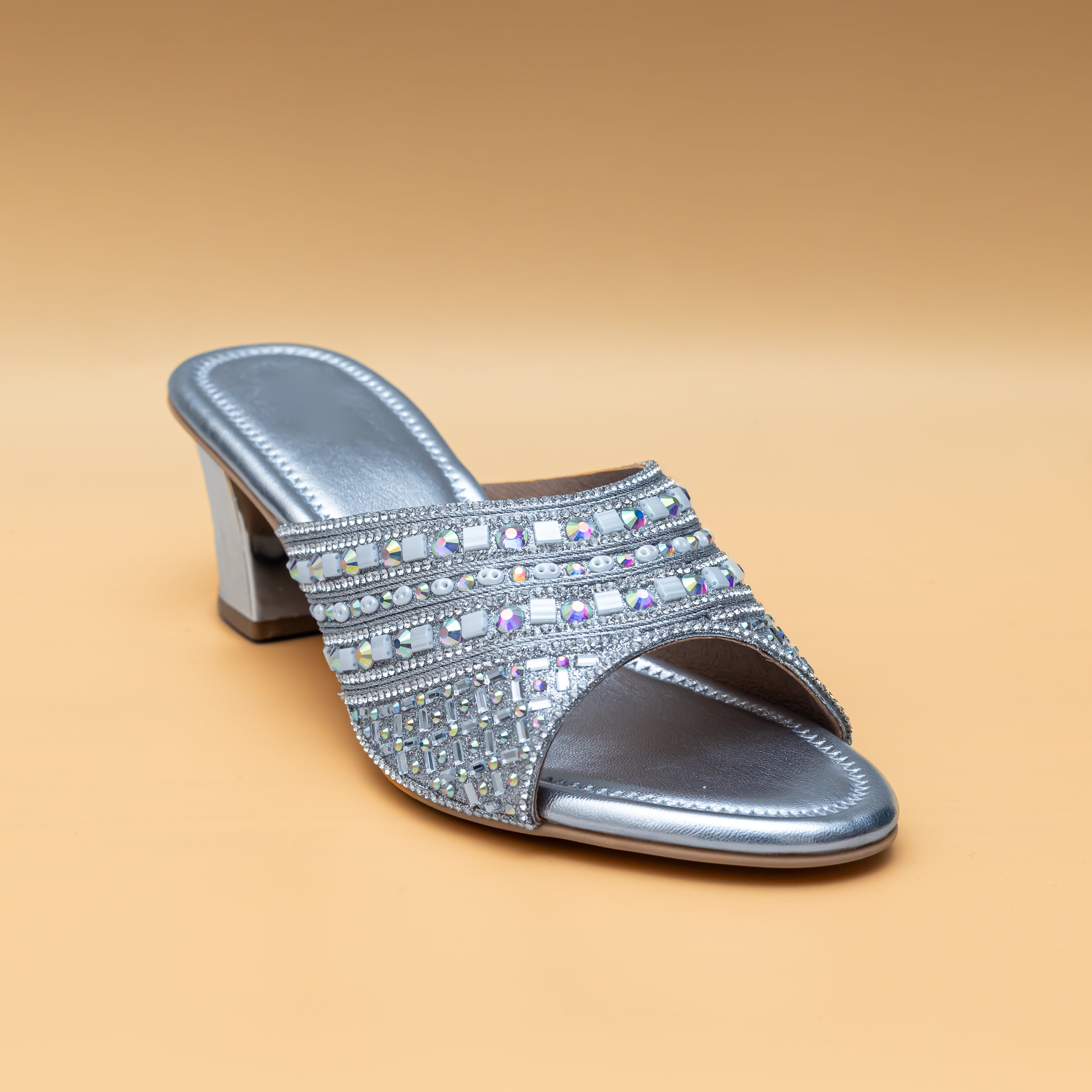 Embellished Strap Heel - Silver