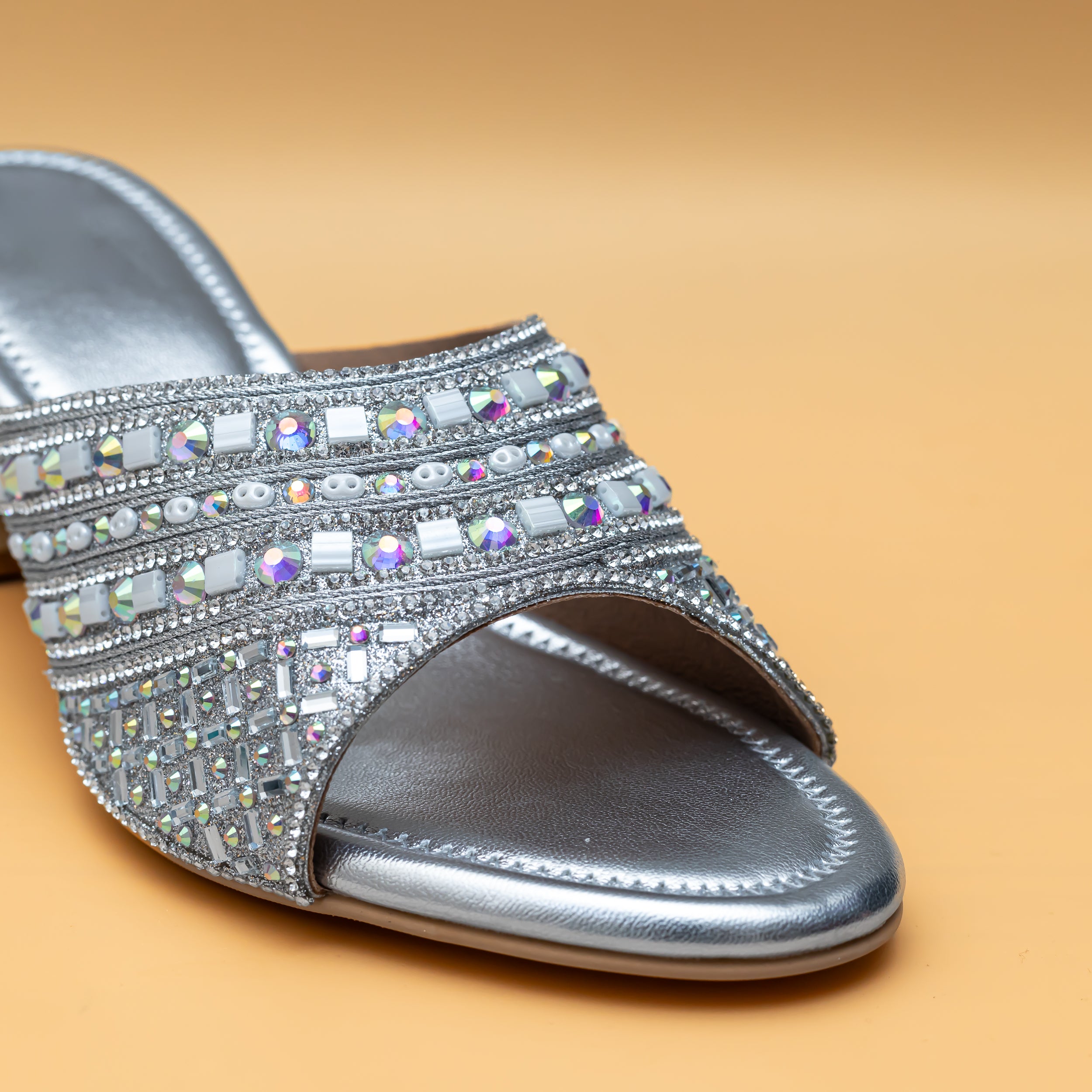 Embellished Strap Heel - Silver