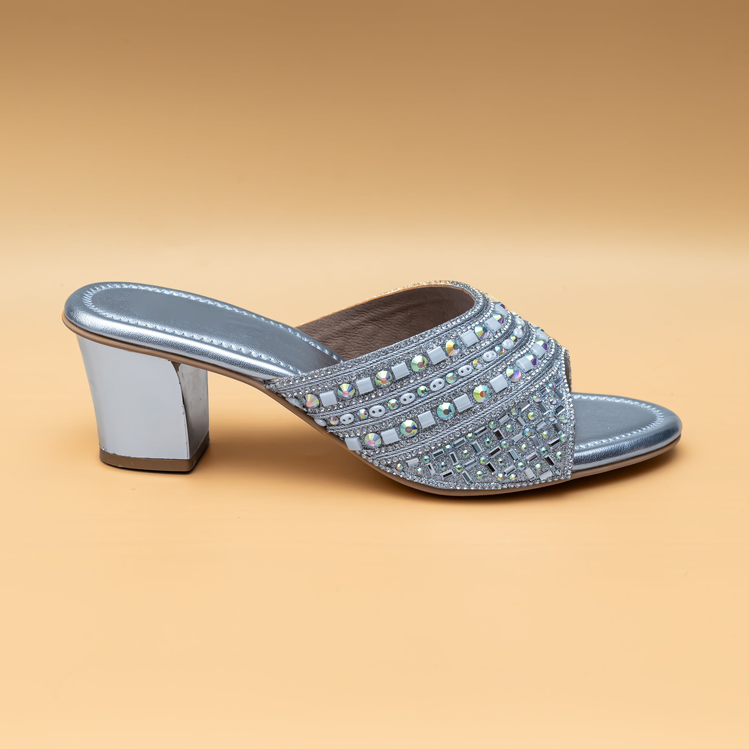 Embellished Strap Heel - Silver