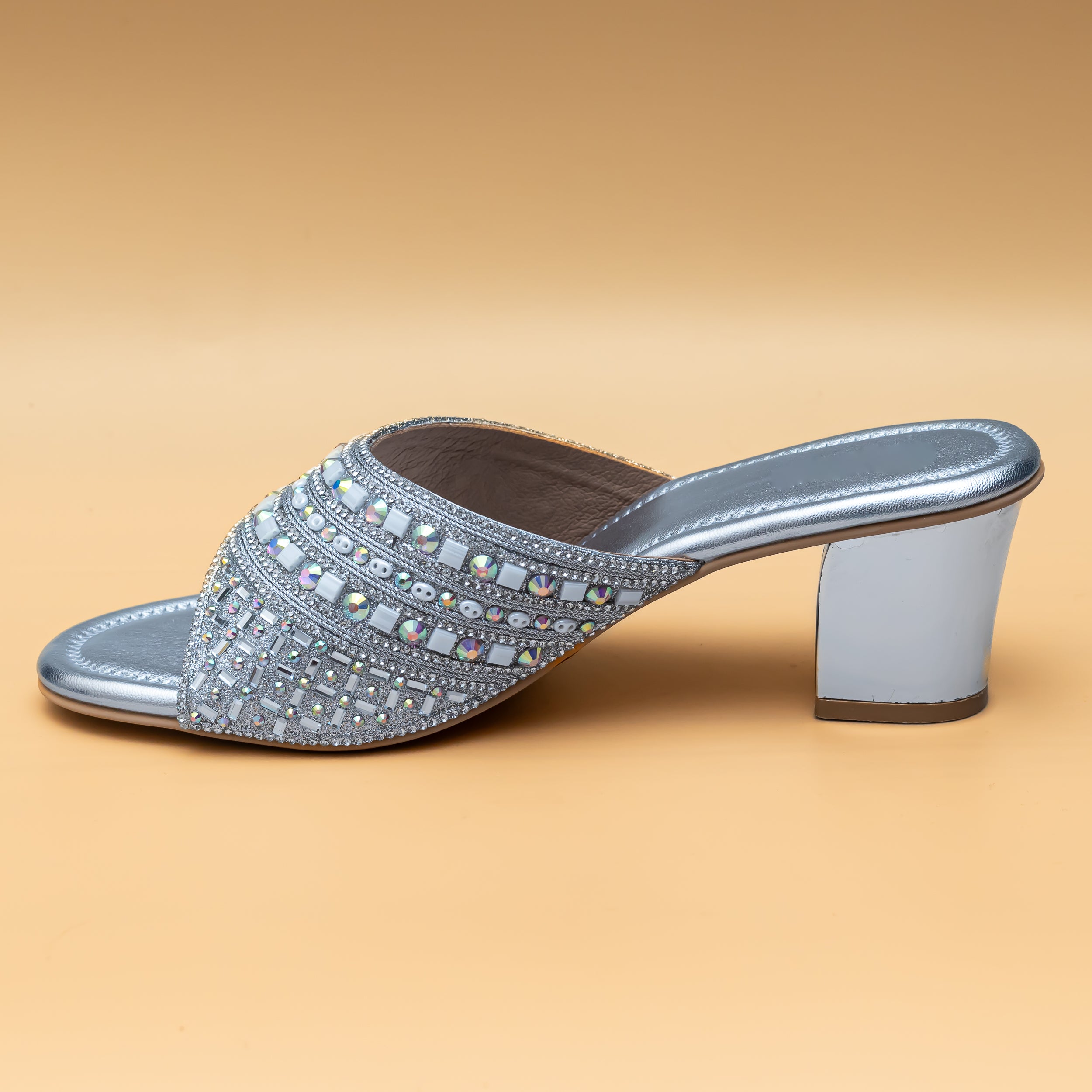 Embellished Strap Heel - Silver