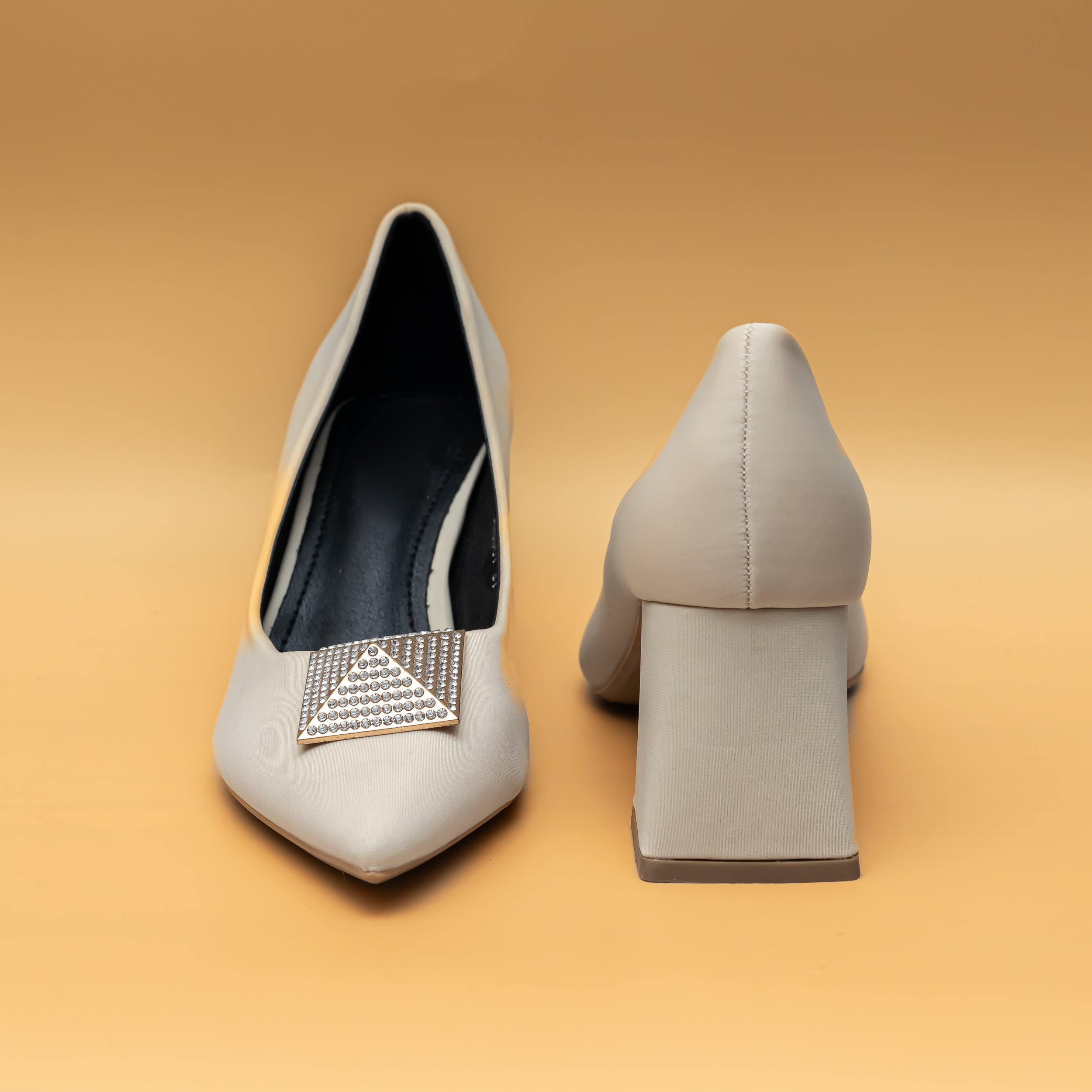 Pyramid Broach Pumps - Beige