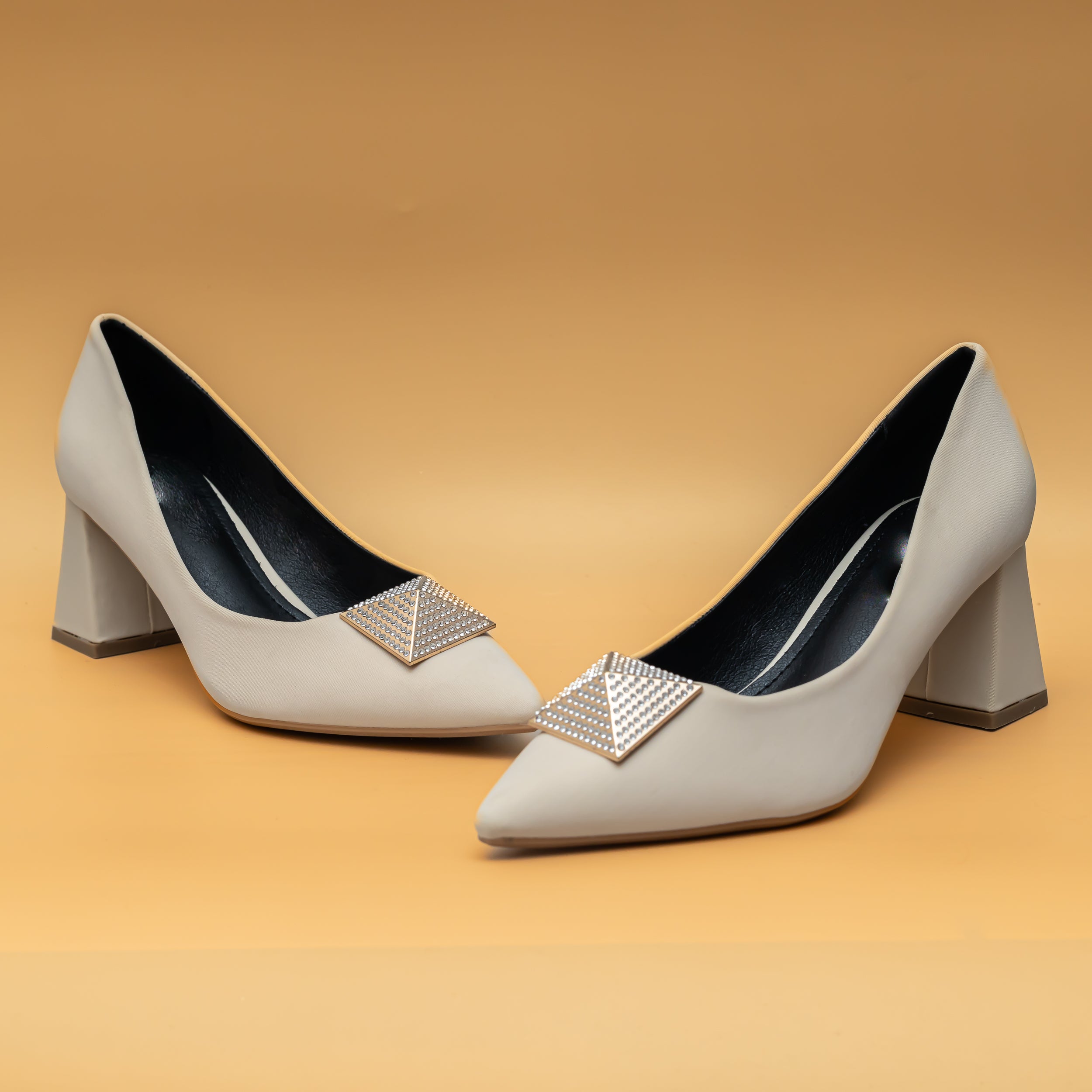 Pyramid Broach Pumps - Beige