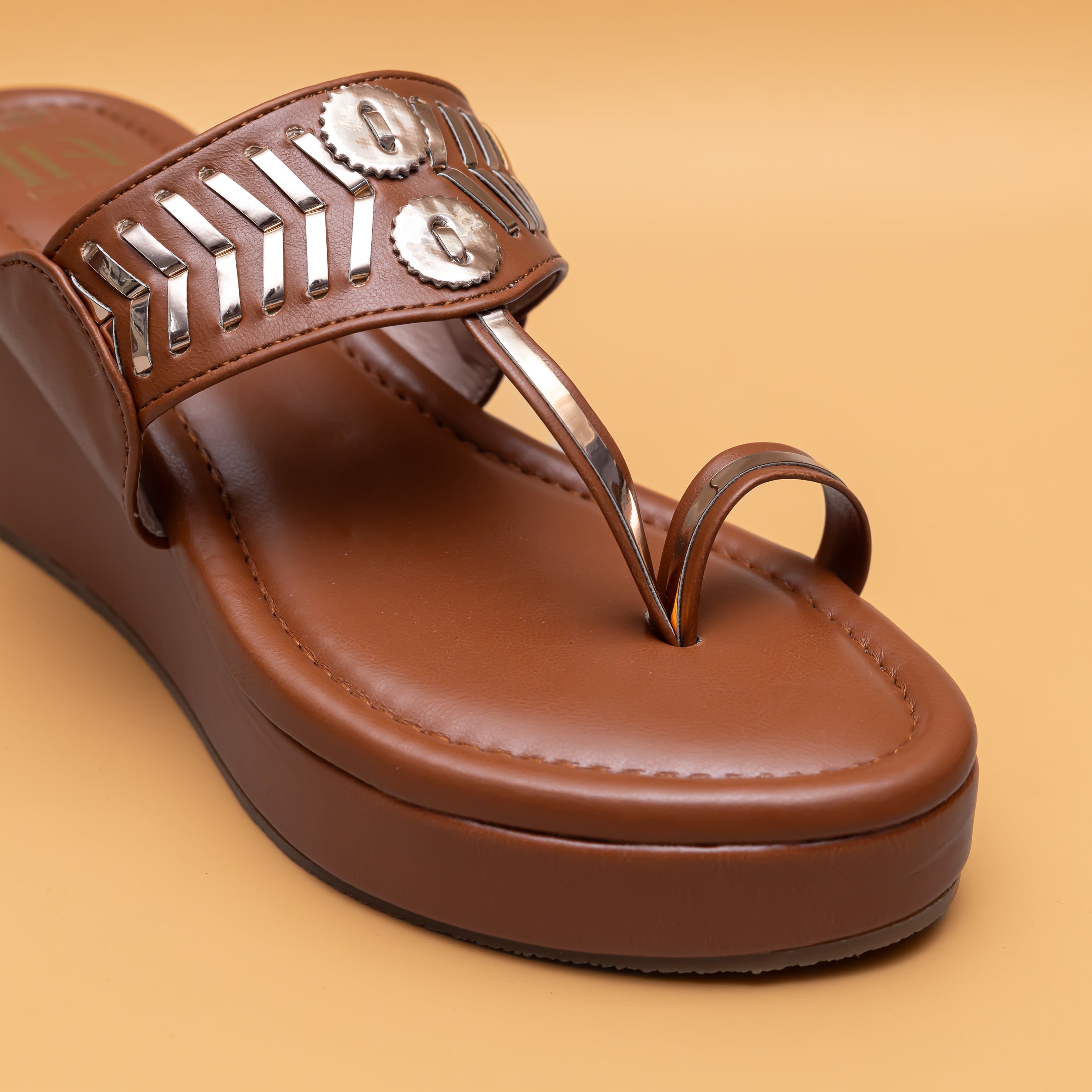 Designer Kolhapuri Platforms - Tan