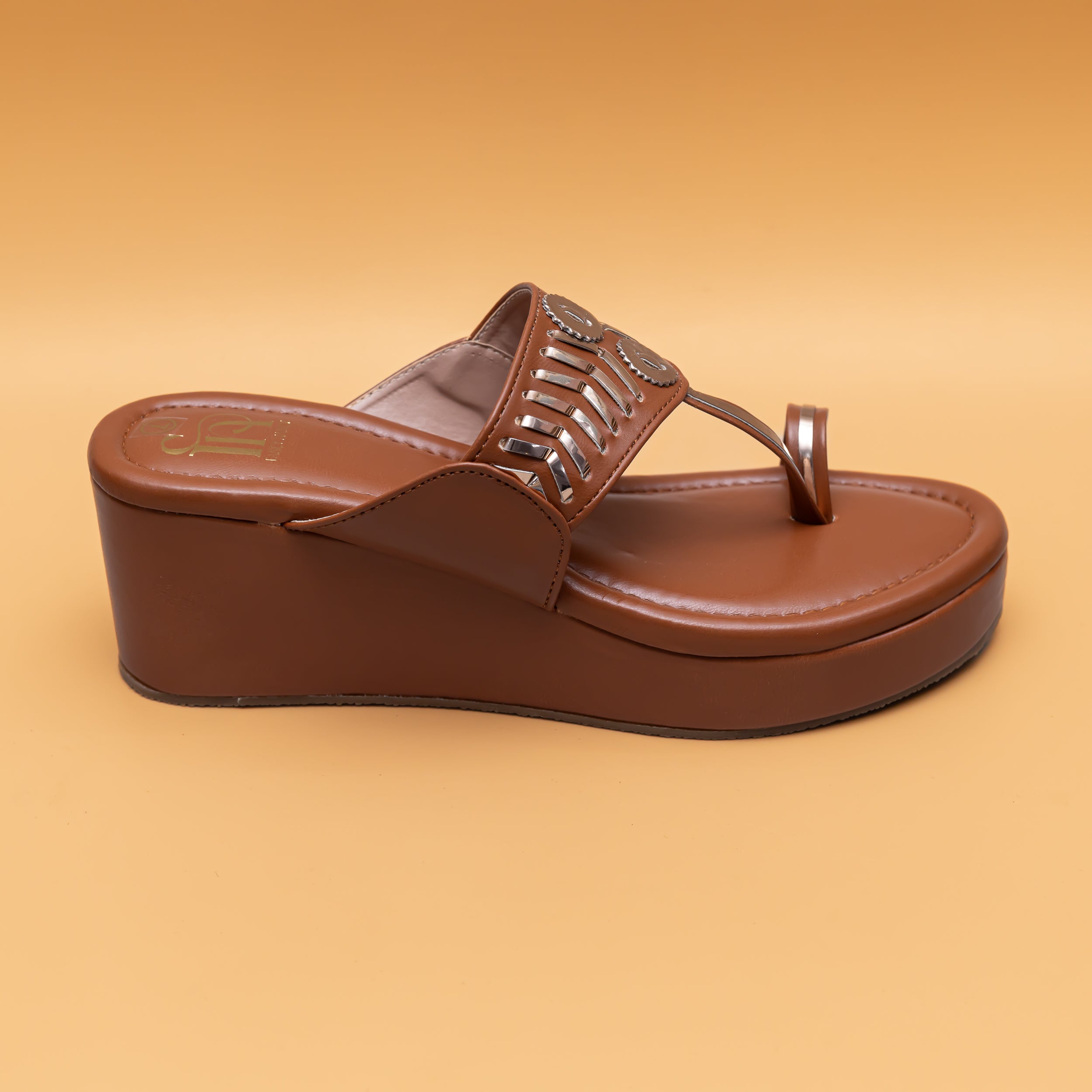 Designer Kolhapuri Platforms - Tan