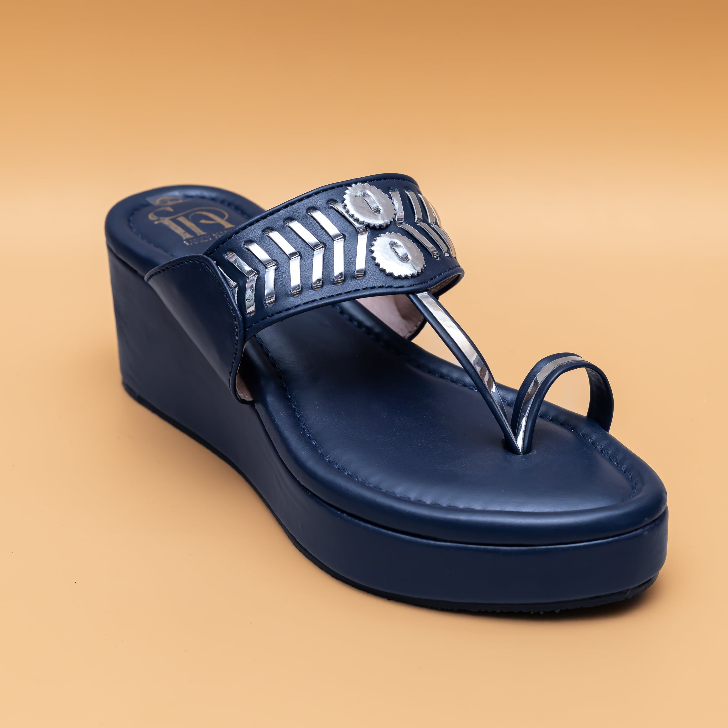 Designer Kolhapuri Platforms - Navy Blue