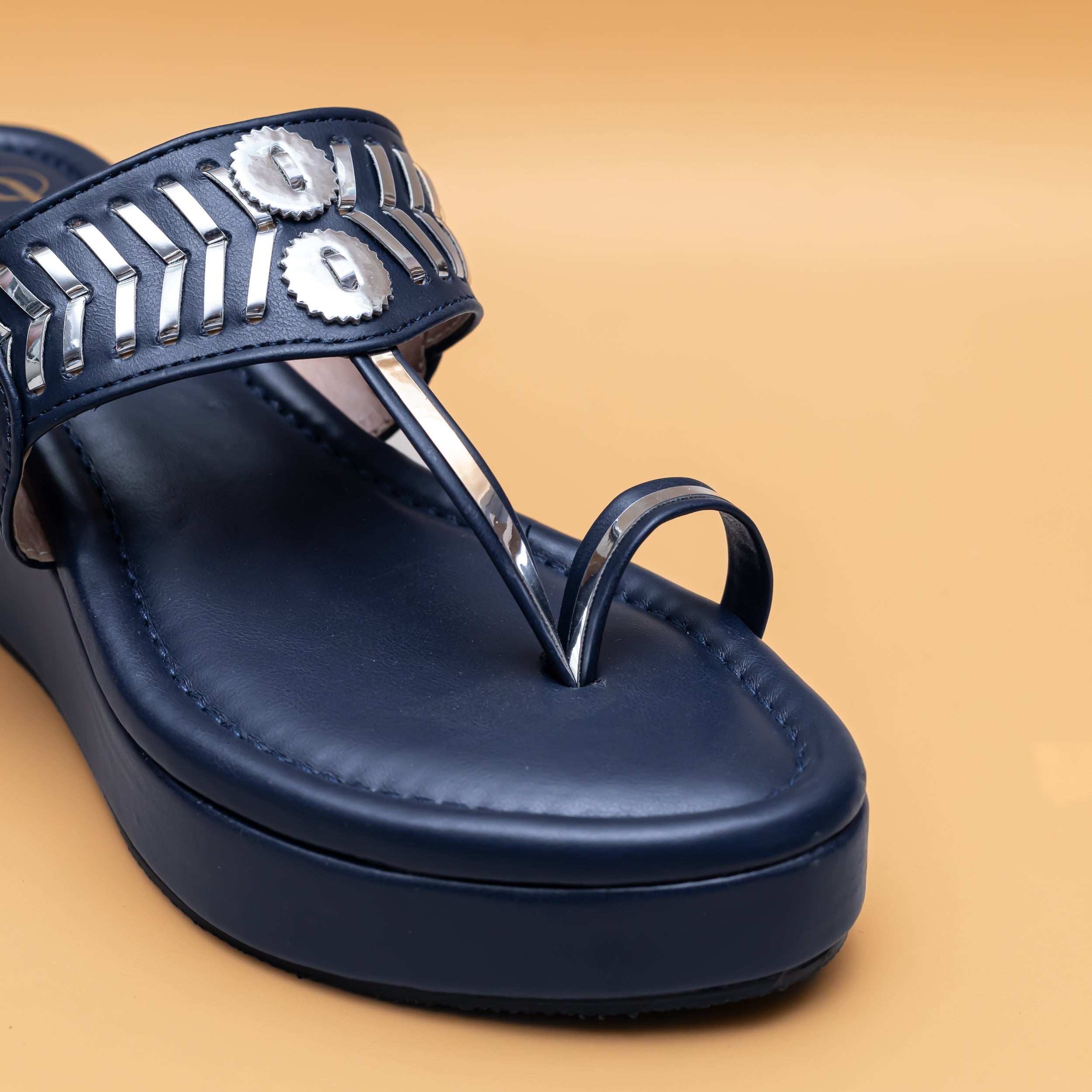 Designer Kolhapuri Platforms - Navy Blue