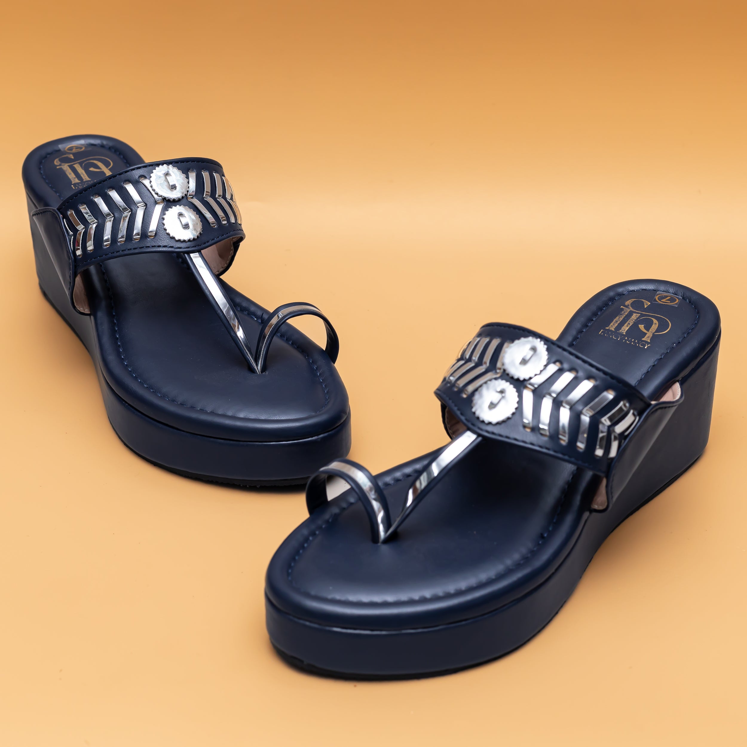 Designer Kolhapuri Platforms - Navy Blue