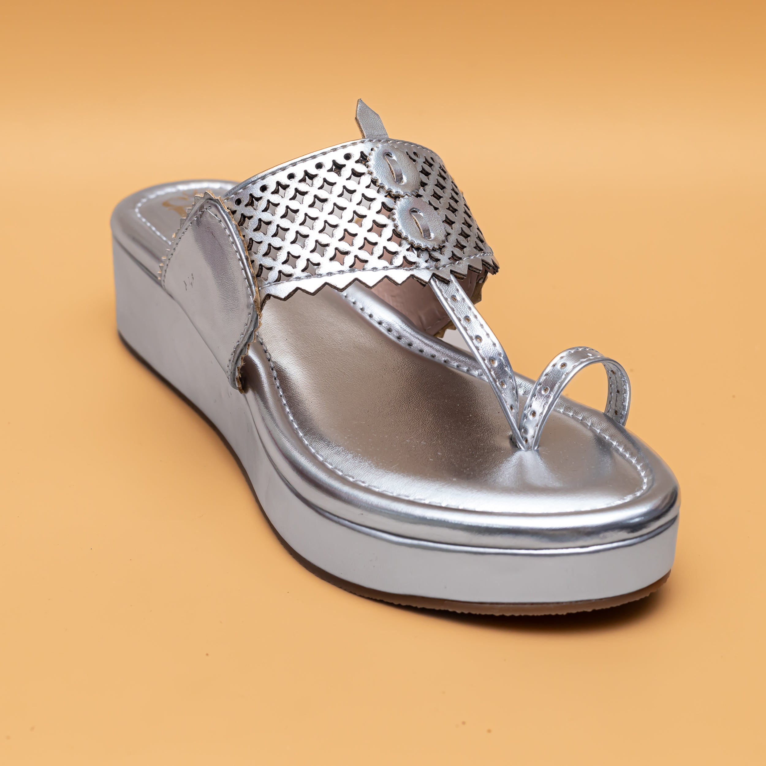 Traditional Jharokha Kolhapuri Platforms - Silver