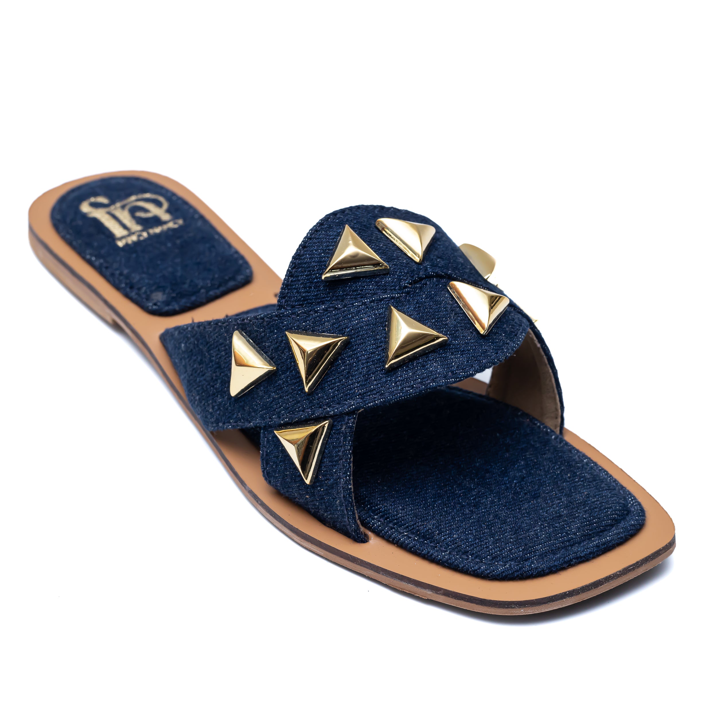 Studded Criss Cross Flats - Navy Blue