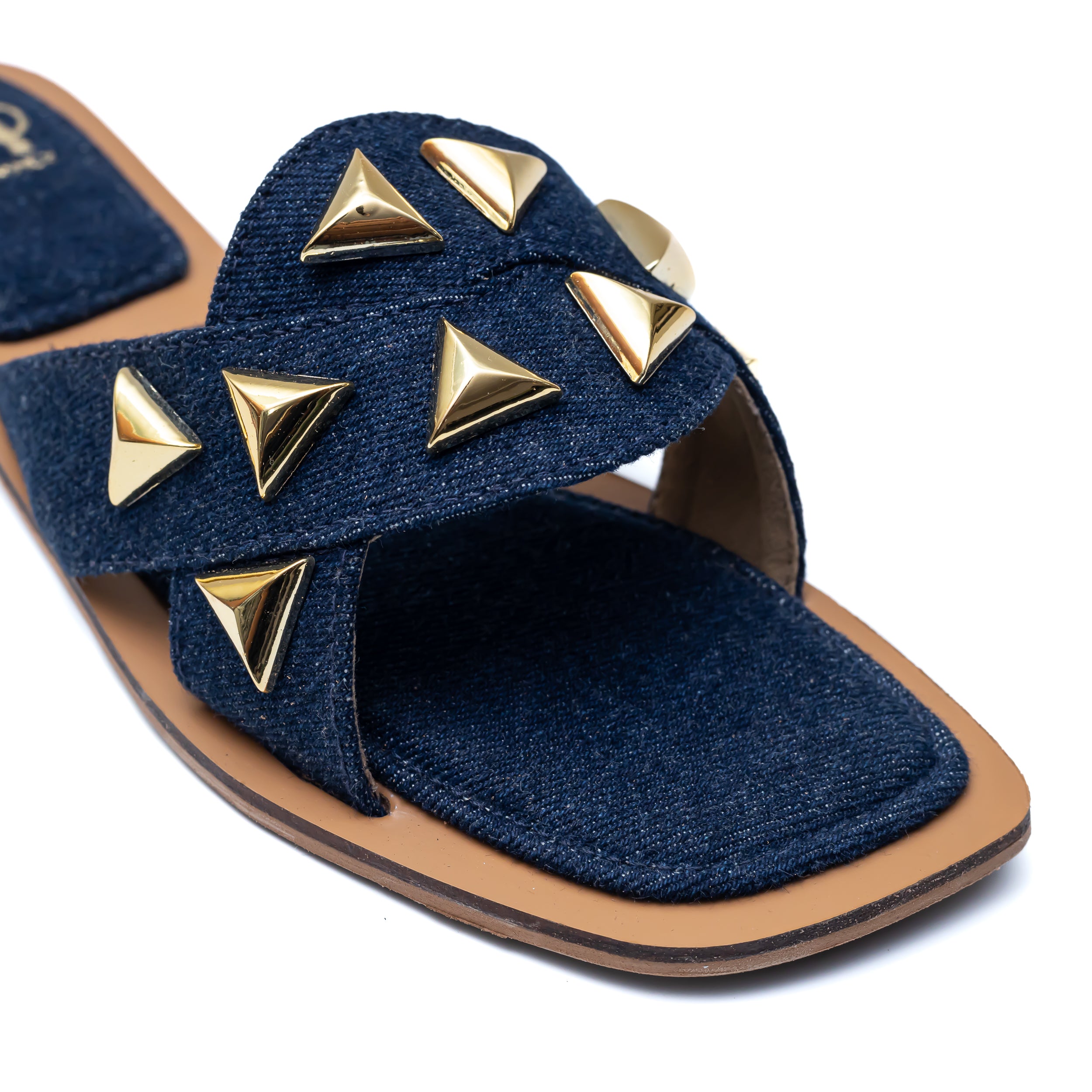 Studded Criss Cross Flats - Navy Blue