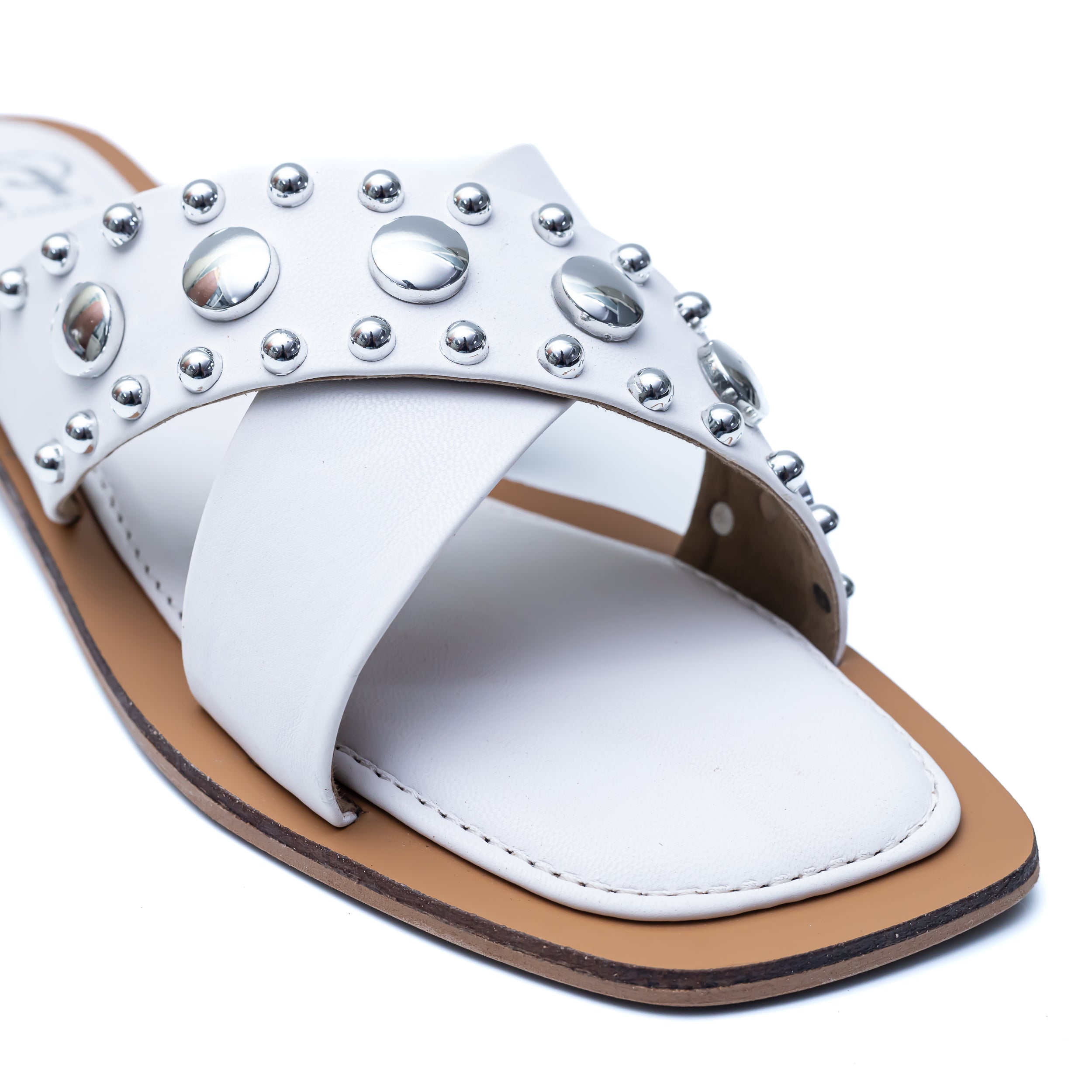 White discount studded slides