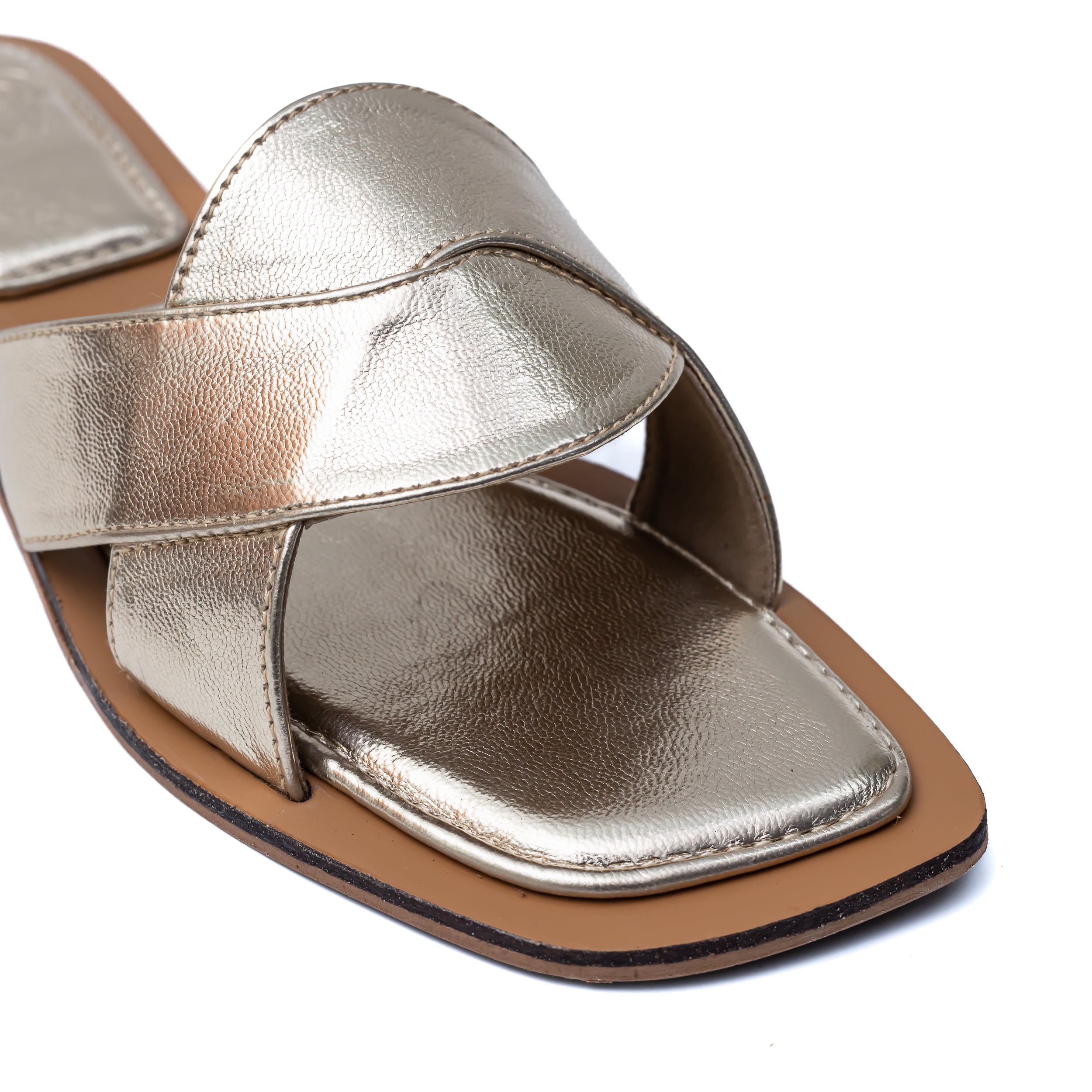 Metallic Criss Cross Strap Flats - Gold