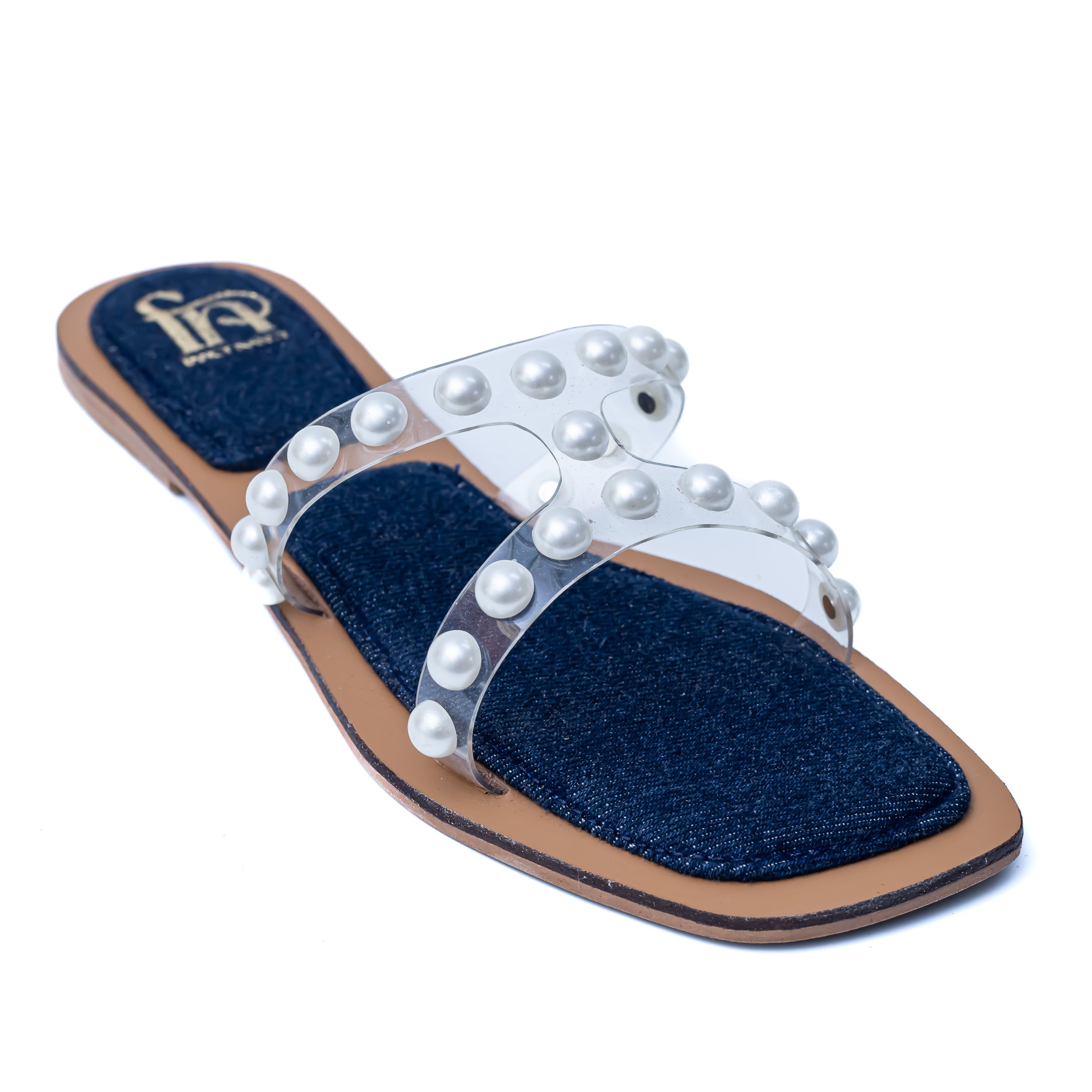 Pearl Strap Flats - Navy Blue