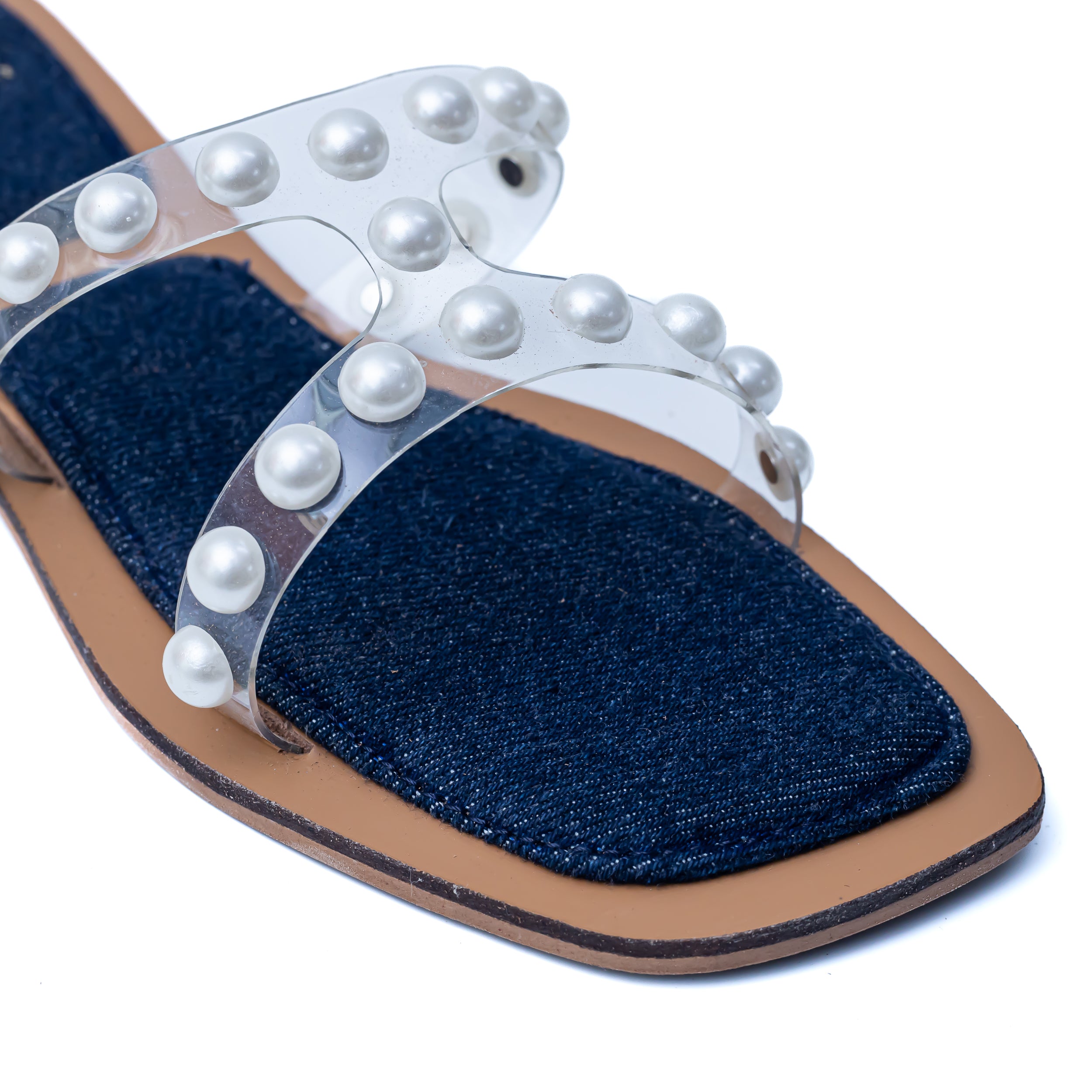 Pearl Strap Flats - Navy Blue