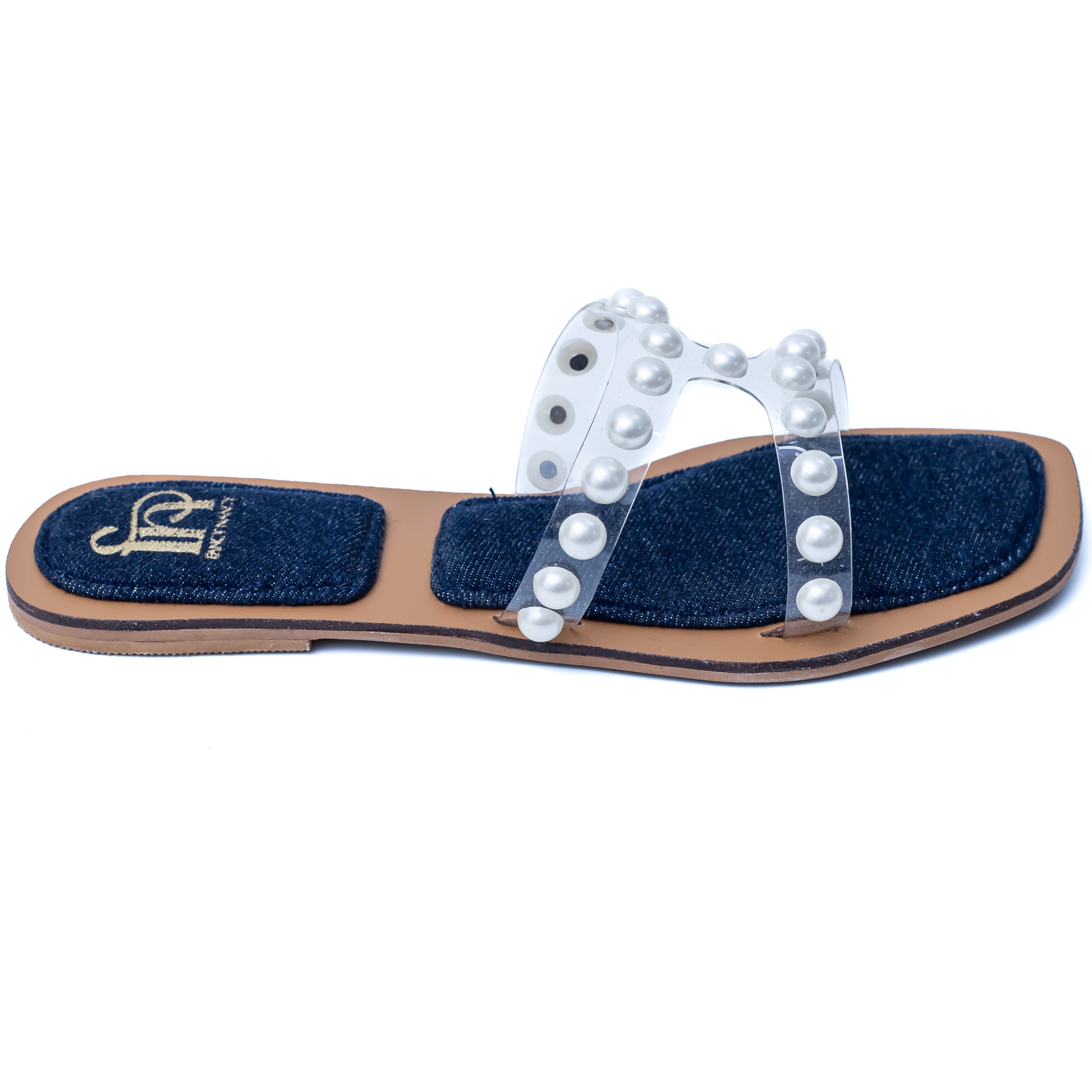 Pearl Strap Flats - Navy Blue