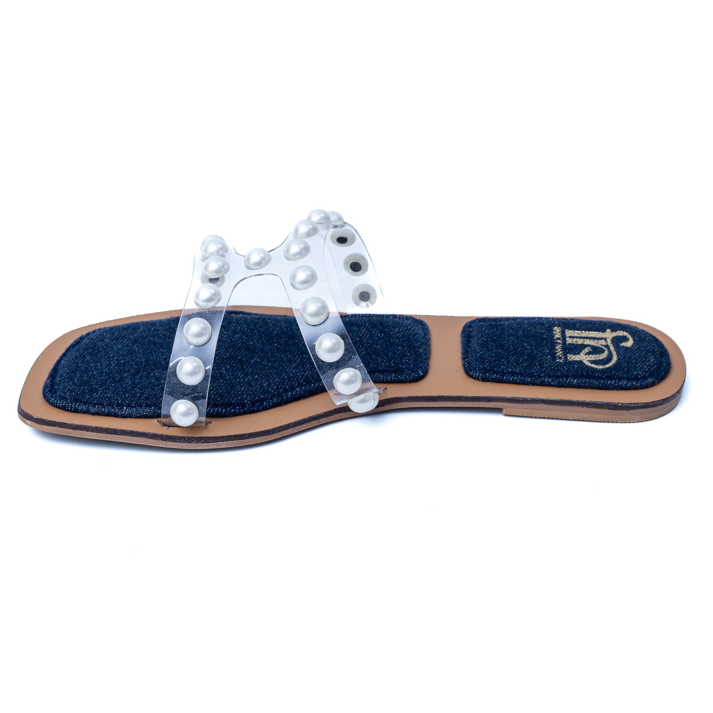 Pearl Strap Flats - Navy Blue