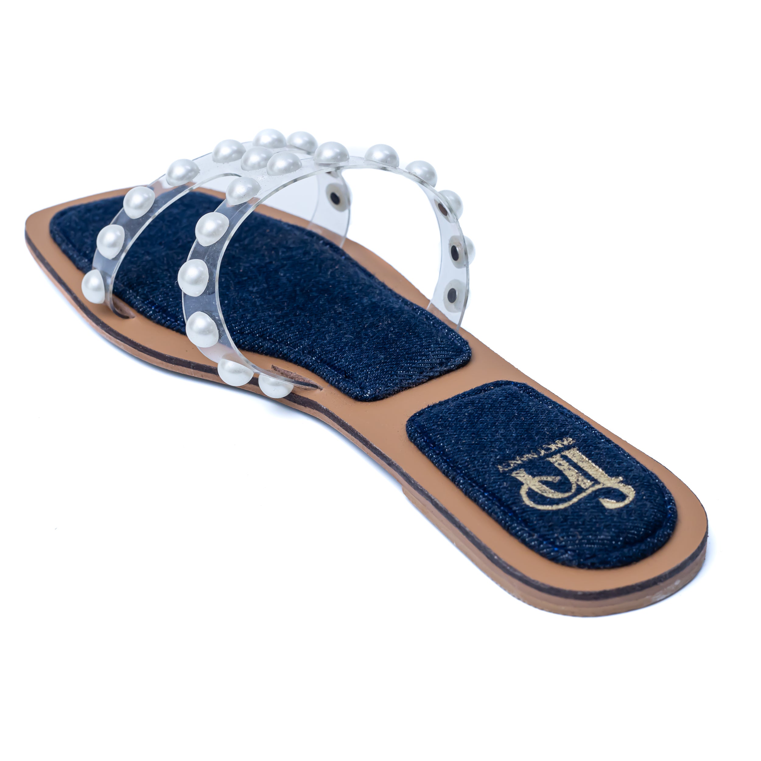 Pearl Strap Flats - Navy Blue