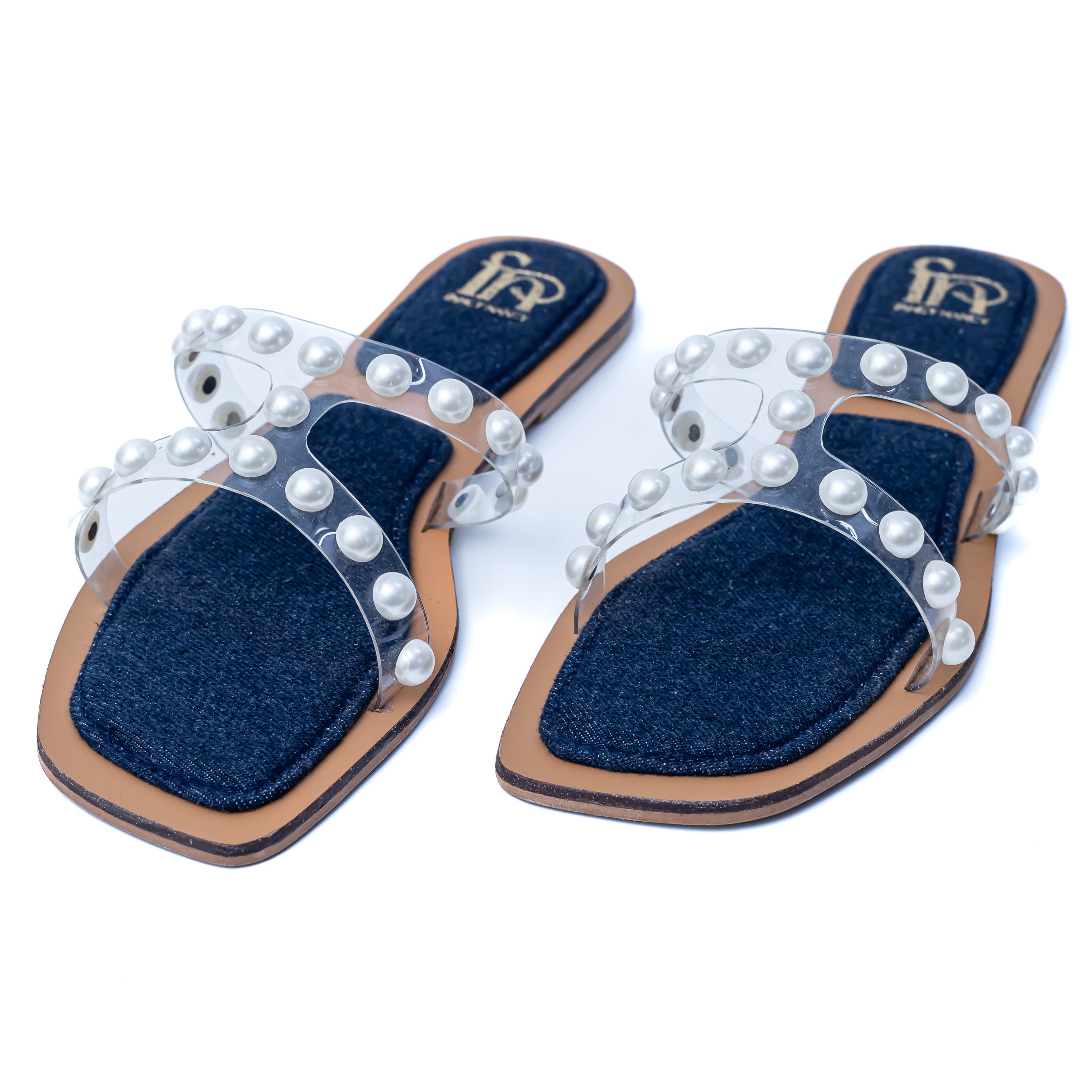 Pearl Strap Flats - Navy Blue