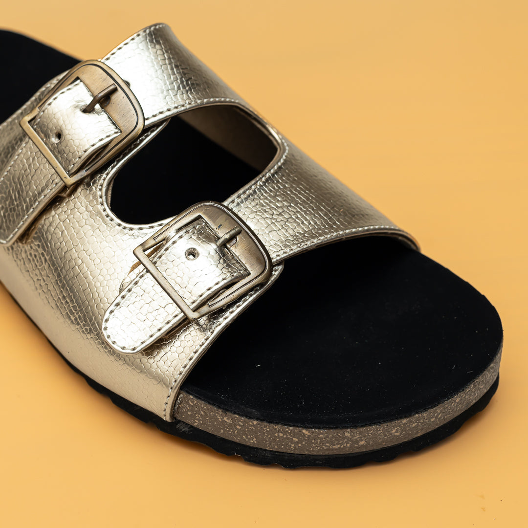 Metallic Buckle Sliders - Golden