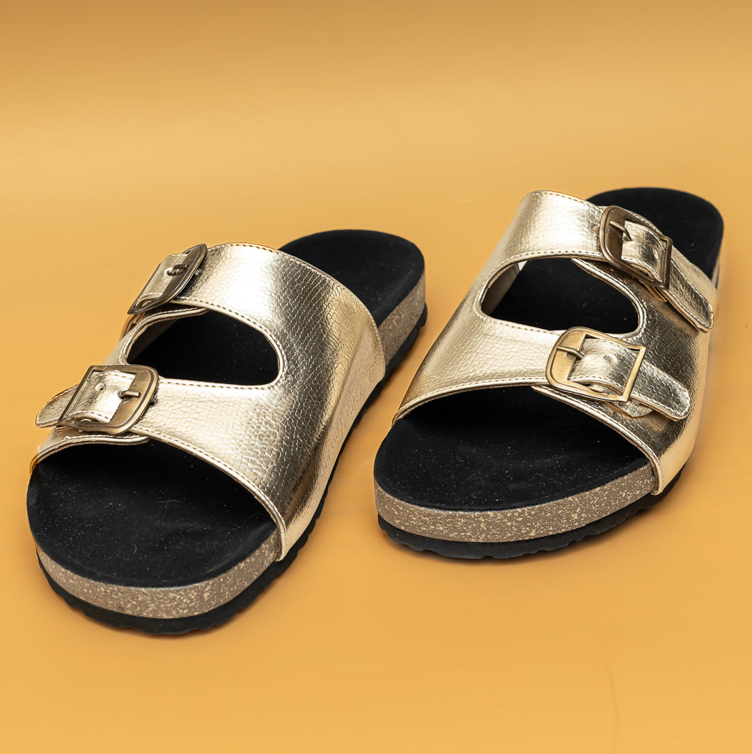 Metallic Buckle Sliders - Golden