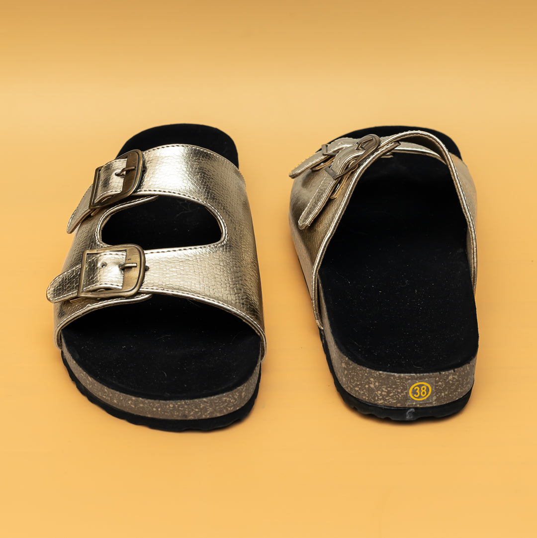 Metallic Buckle Sliders - Golden