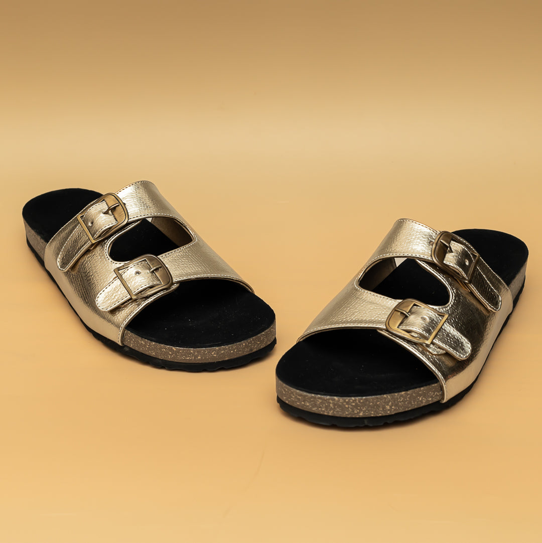 Metallic Buckle Sliders - Golden