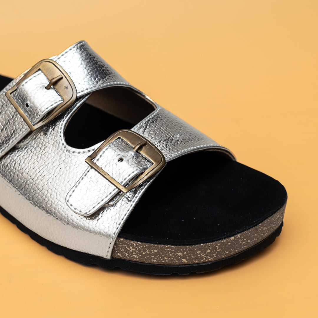 Metallic Buckle Sliders - Silver