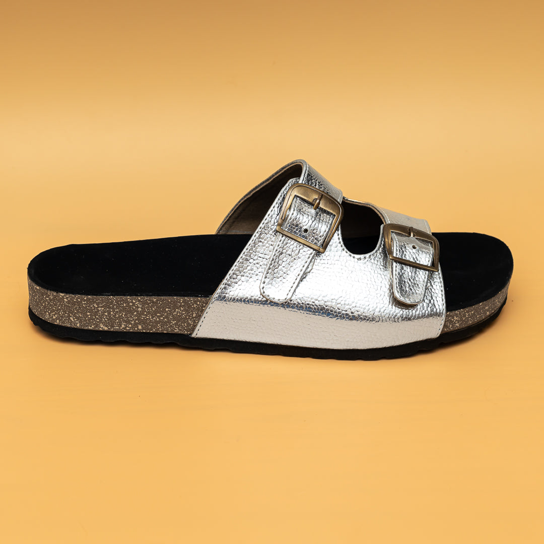 Metallic Buckle Sliders - Silver