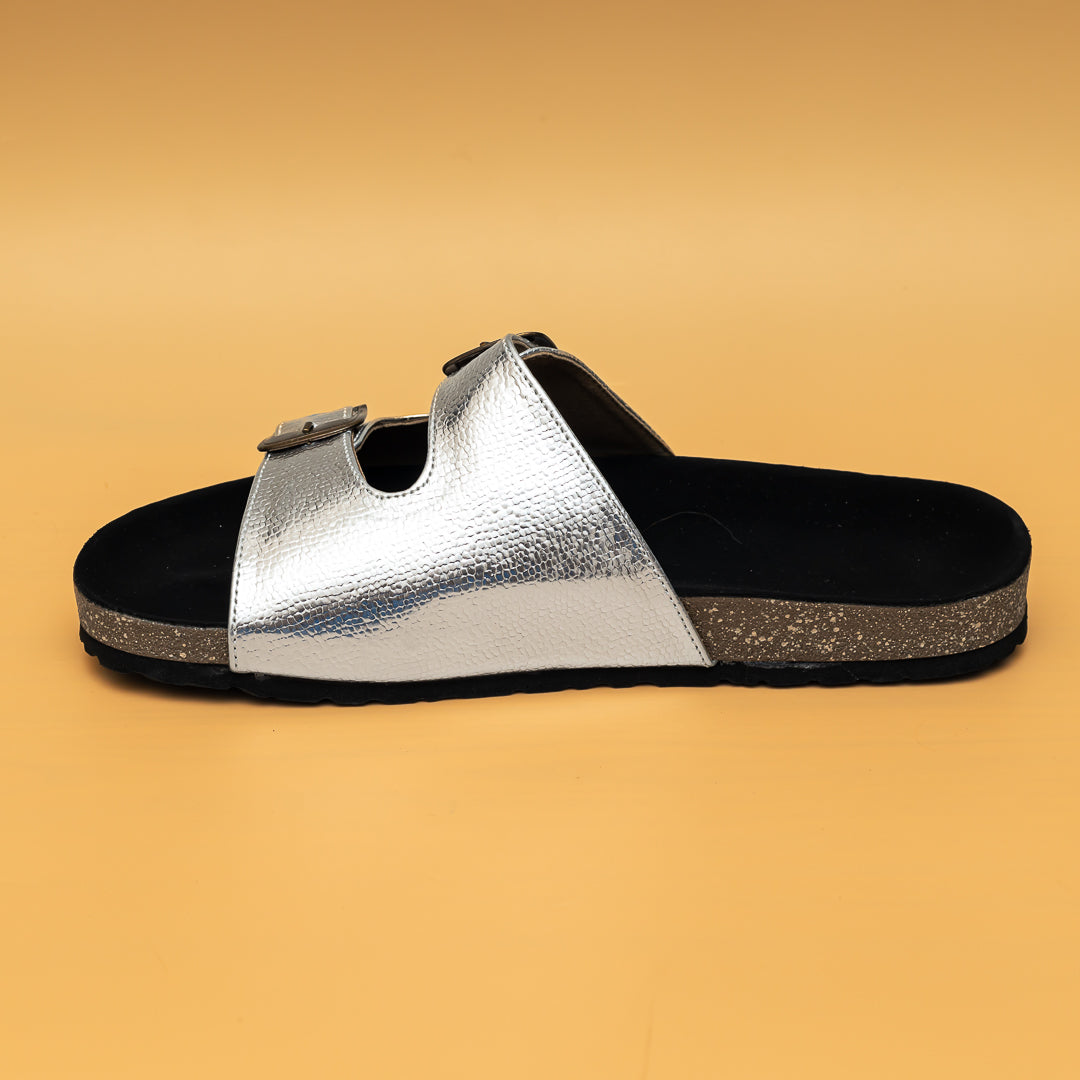 Metallic Buckle Sliders - Silver