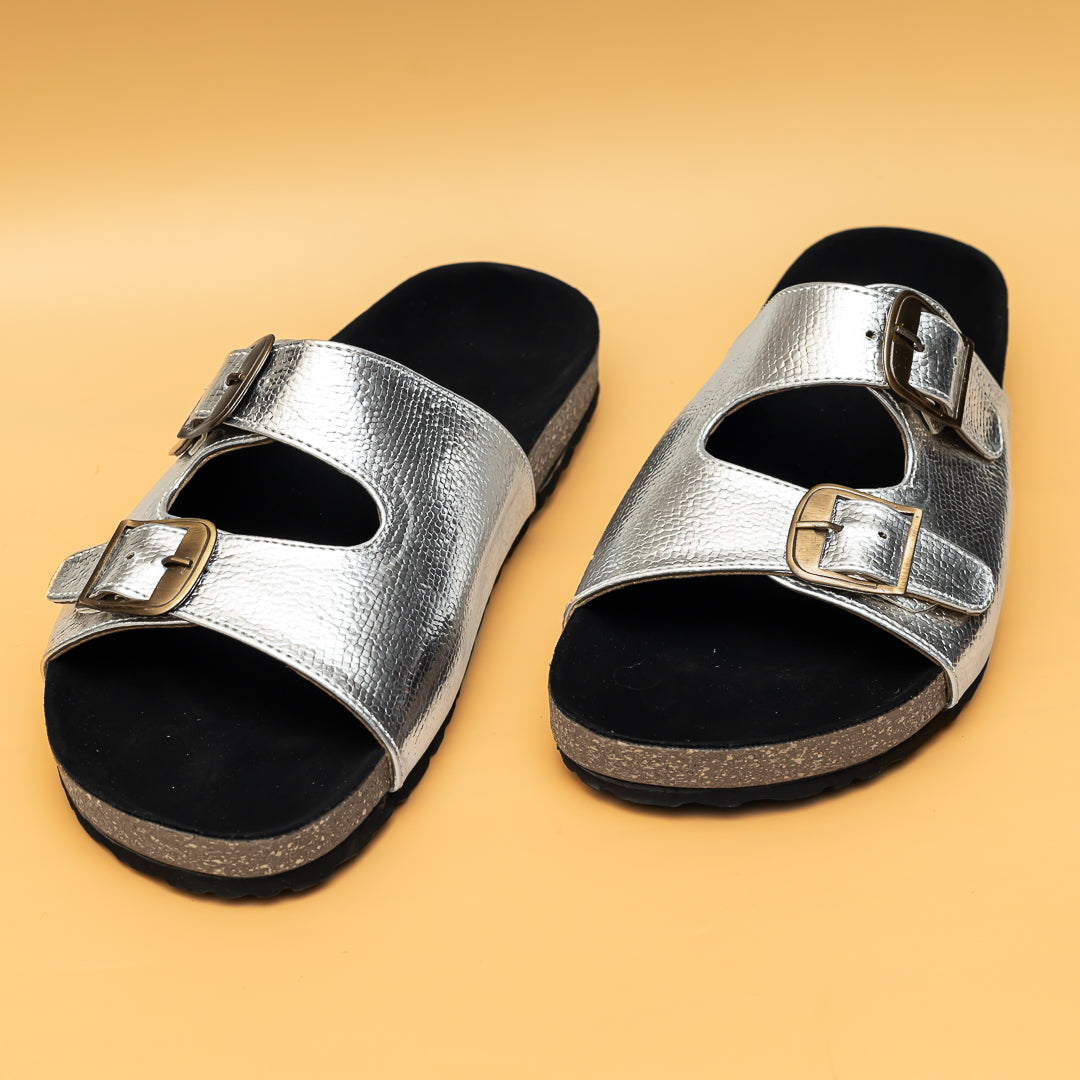 Metallic Buckle Sliders - Silver