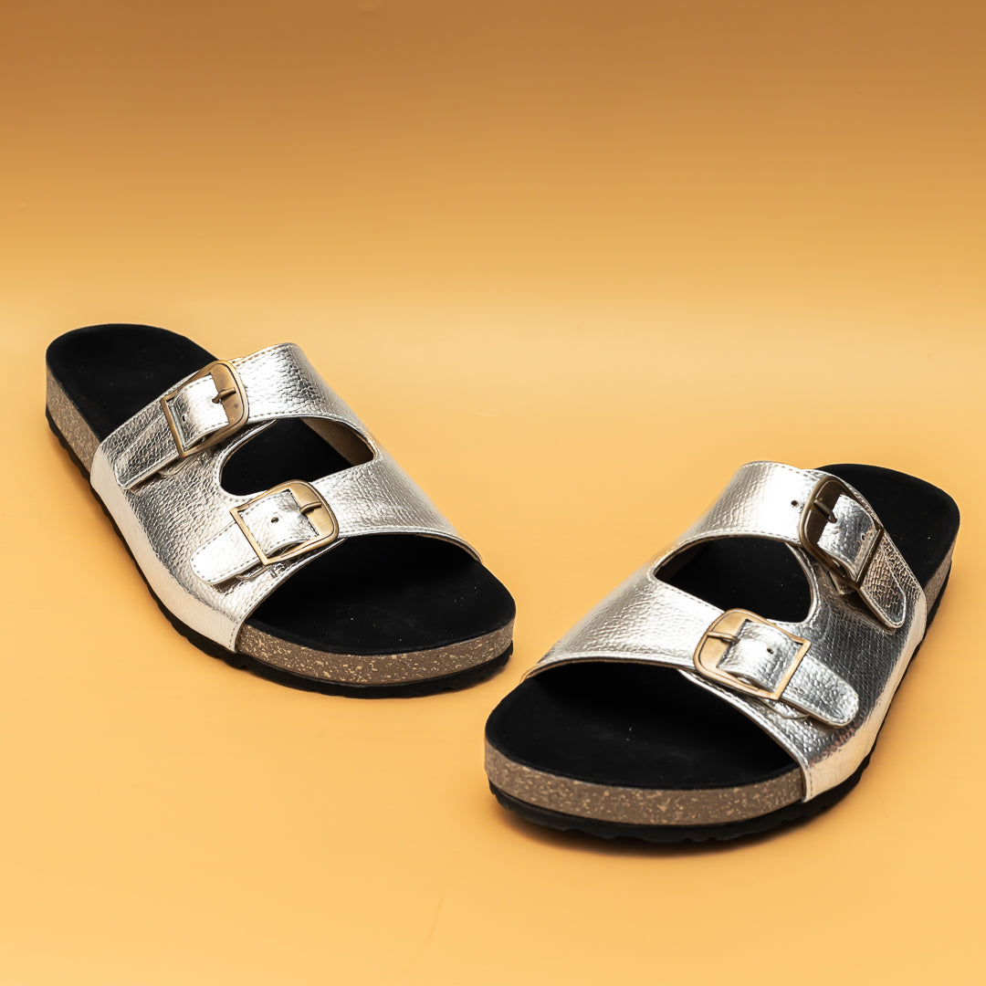 Metallic Buckle Sliders - Silver