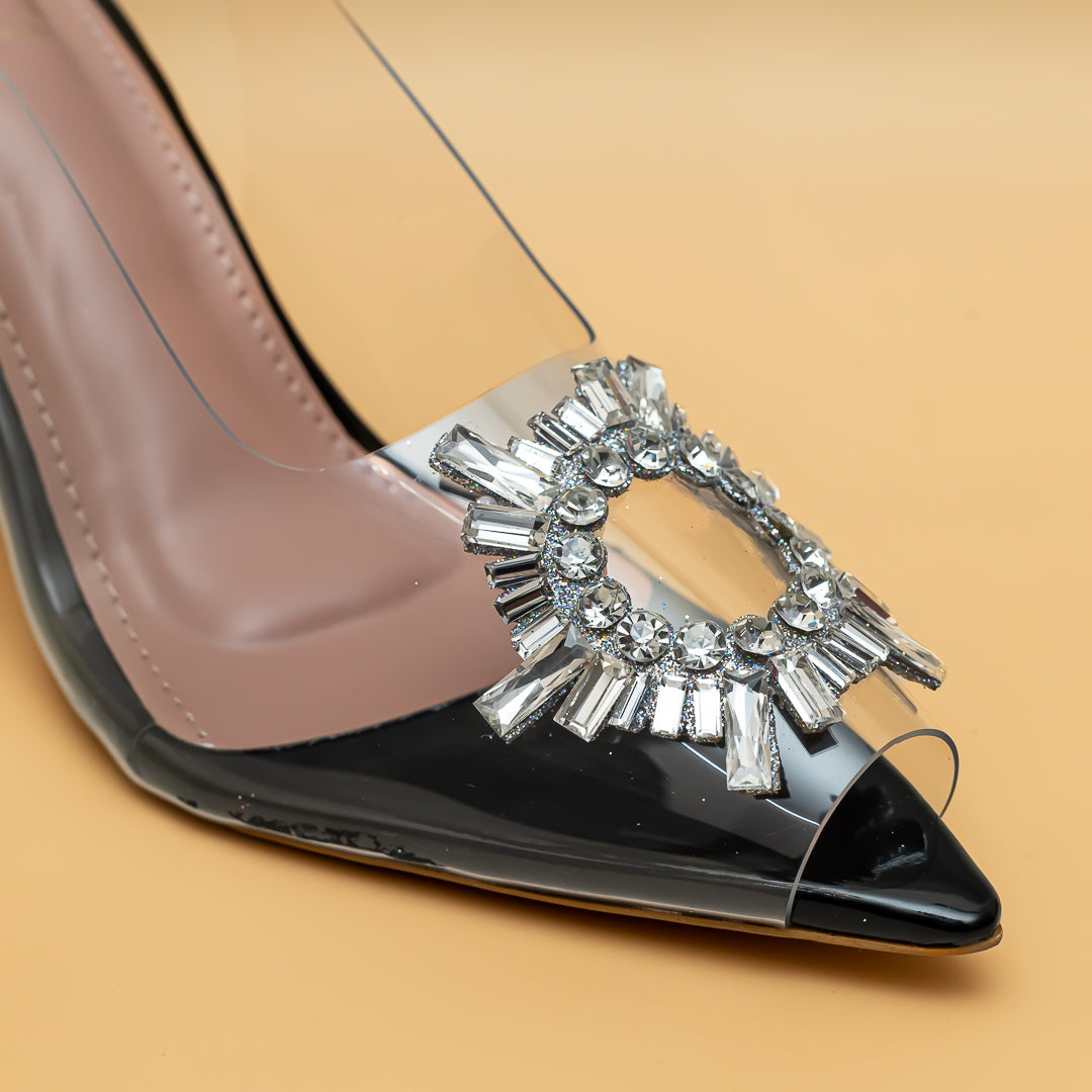 Amina Rhinestone Broach Heels - Black